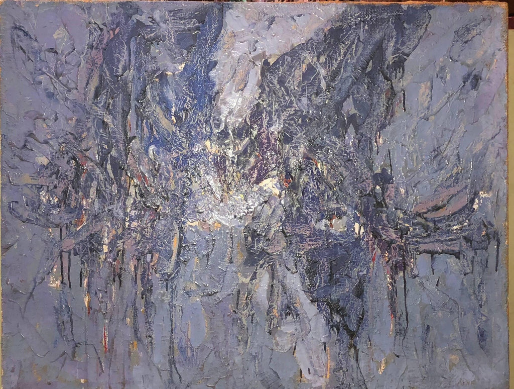 Abstract Expressionist Landscape Israeli Modernist Oil Painting, Moody Blue