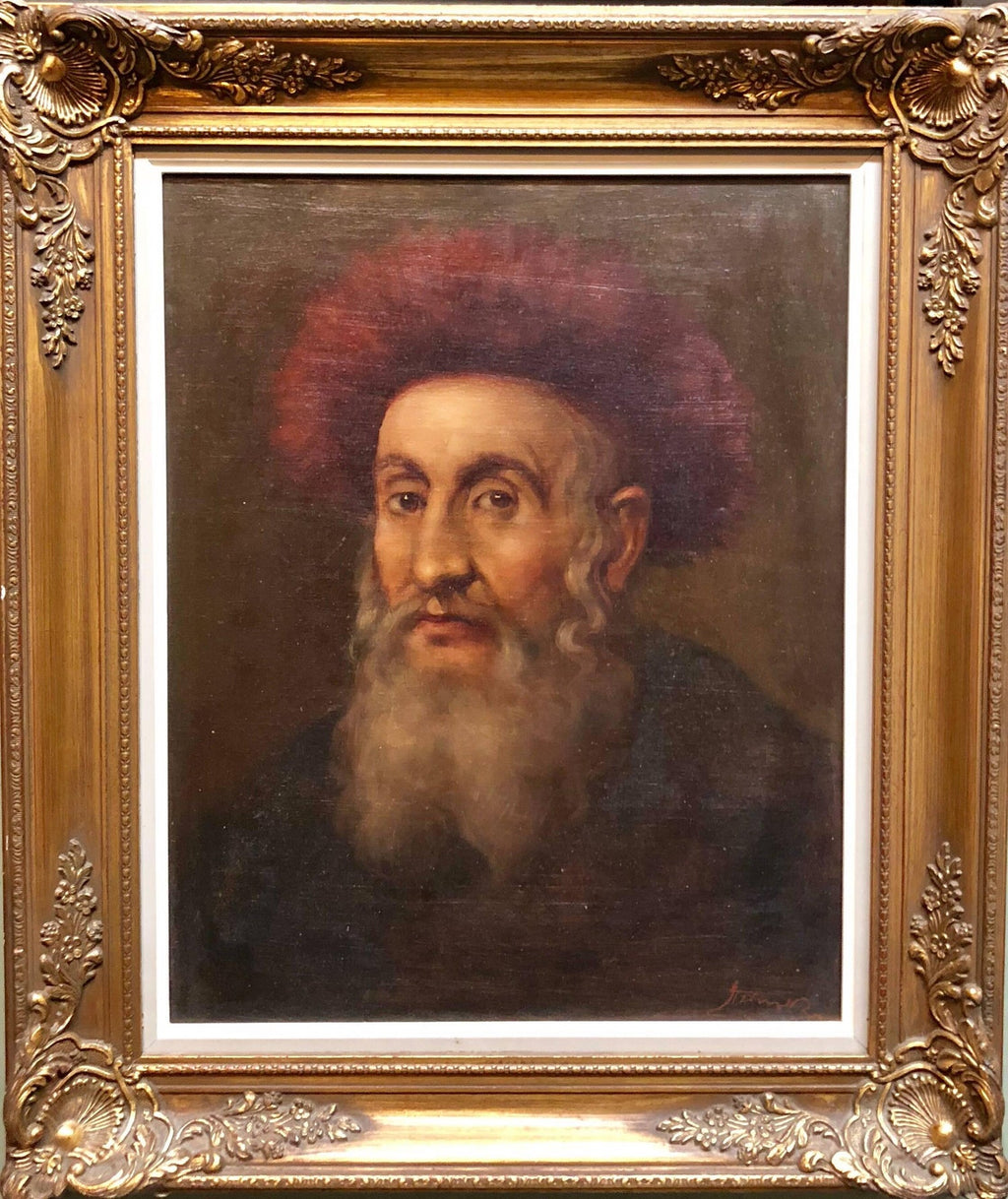 Judaica "The Rebbe'" European Hasidic Rabbi Oil Painting