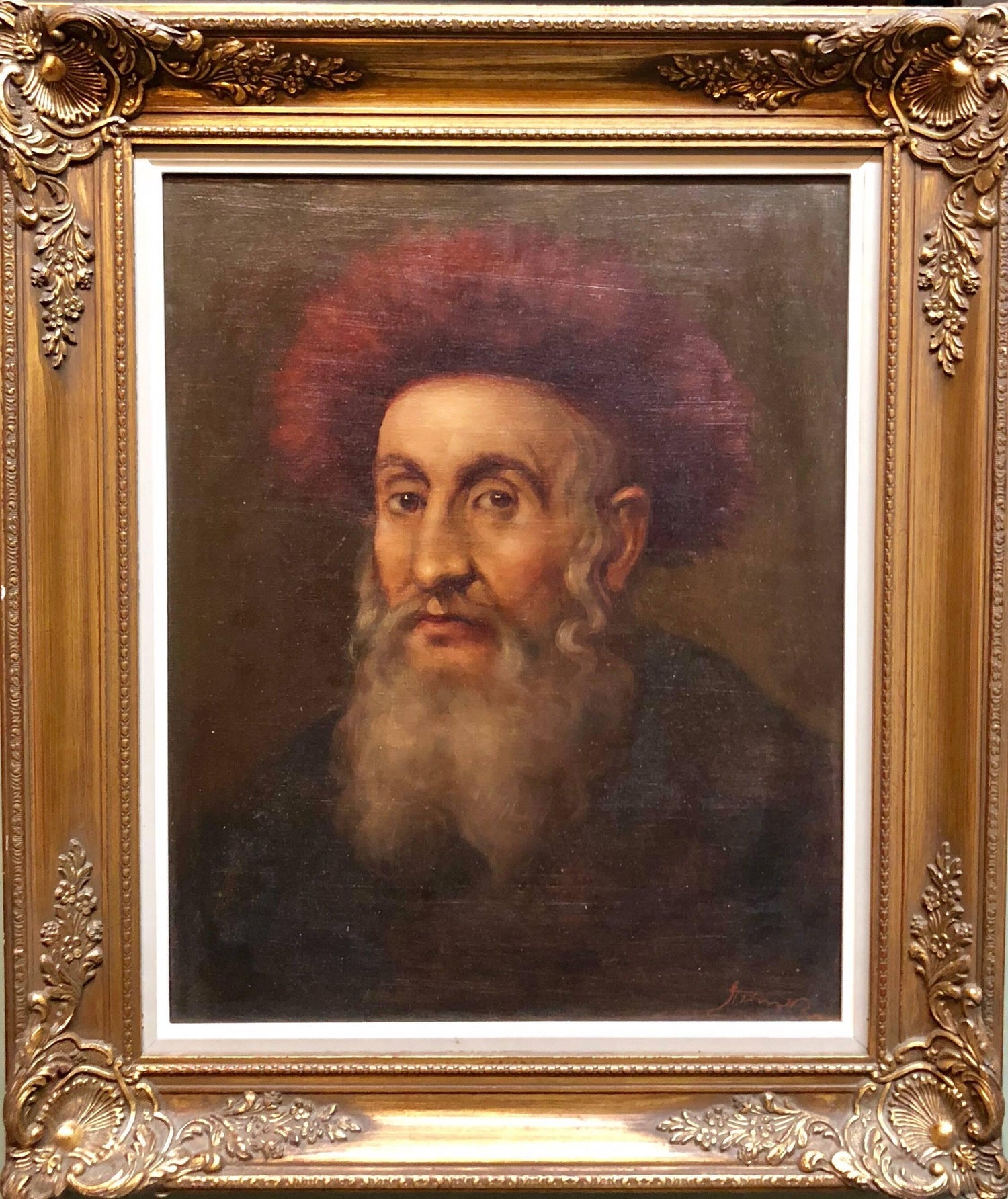 Judaica "The Rebbe'" European Hasidic Rabbi Oil Painting