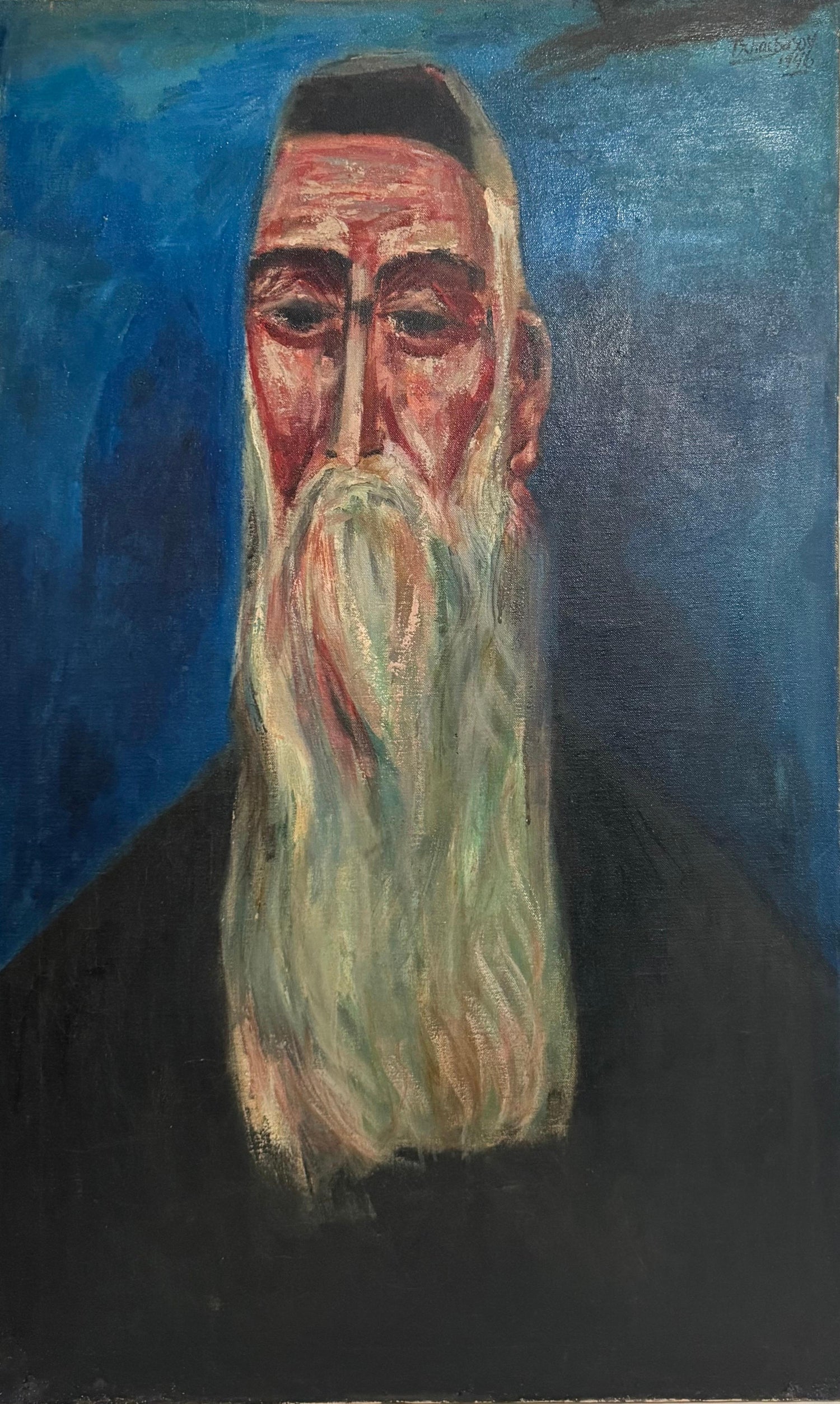 Rare 1946 WWII Judaica Abstract Oil Painting Nahum Tschacbasov WPA Artist Rabbi