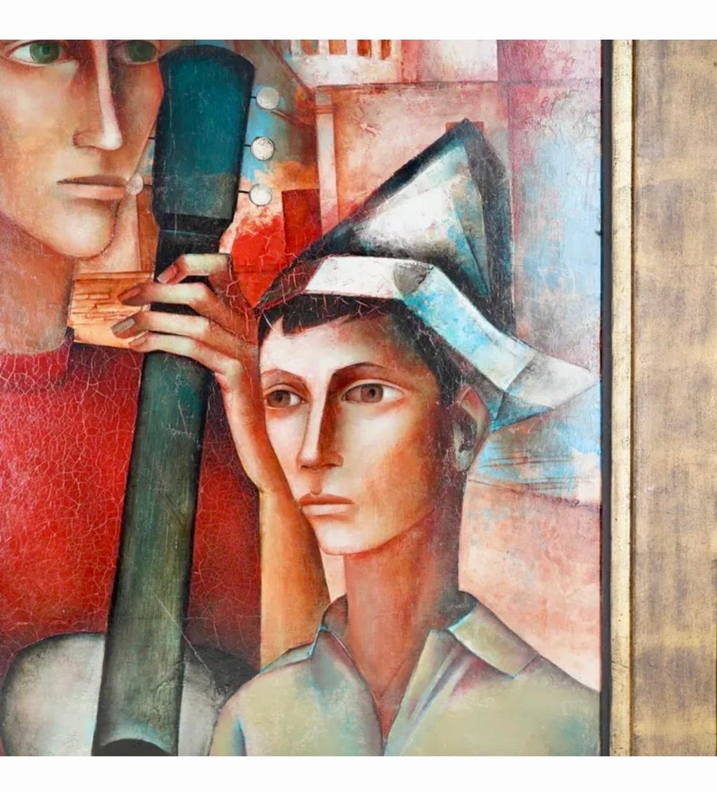 Large Surrealist French Expressionist Oil Painting Moody Boys Pierre Henry