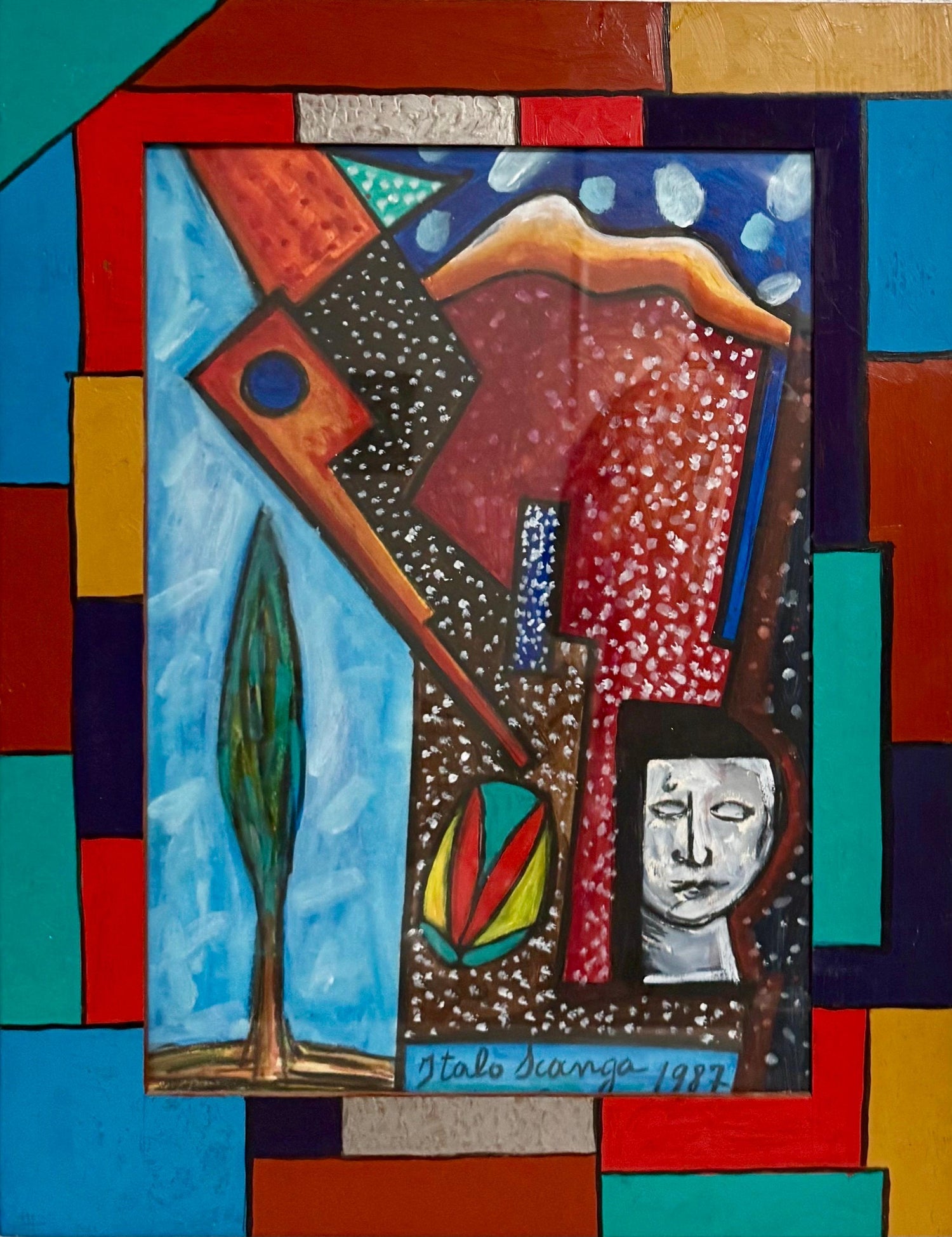 Abstract Painted Ceramic Tile Pop Art Painting Italian Neo Figurative Painting