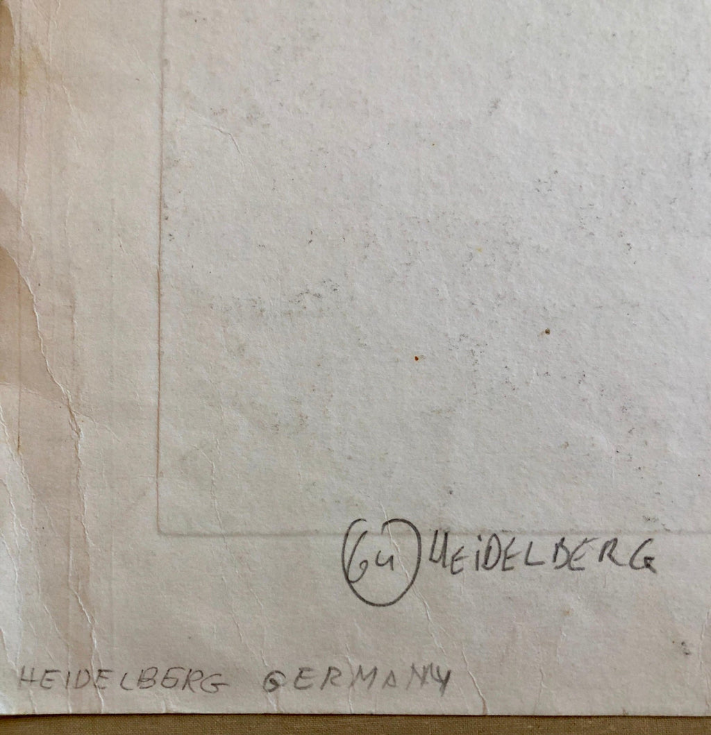 Heidelberg Germany Jewish Memorial Etching Destroyed Synagogue Folk Art Judaica