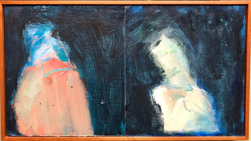 "Two for Francis" Mixed Media Figural Abstract Oil Painting