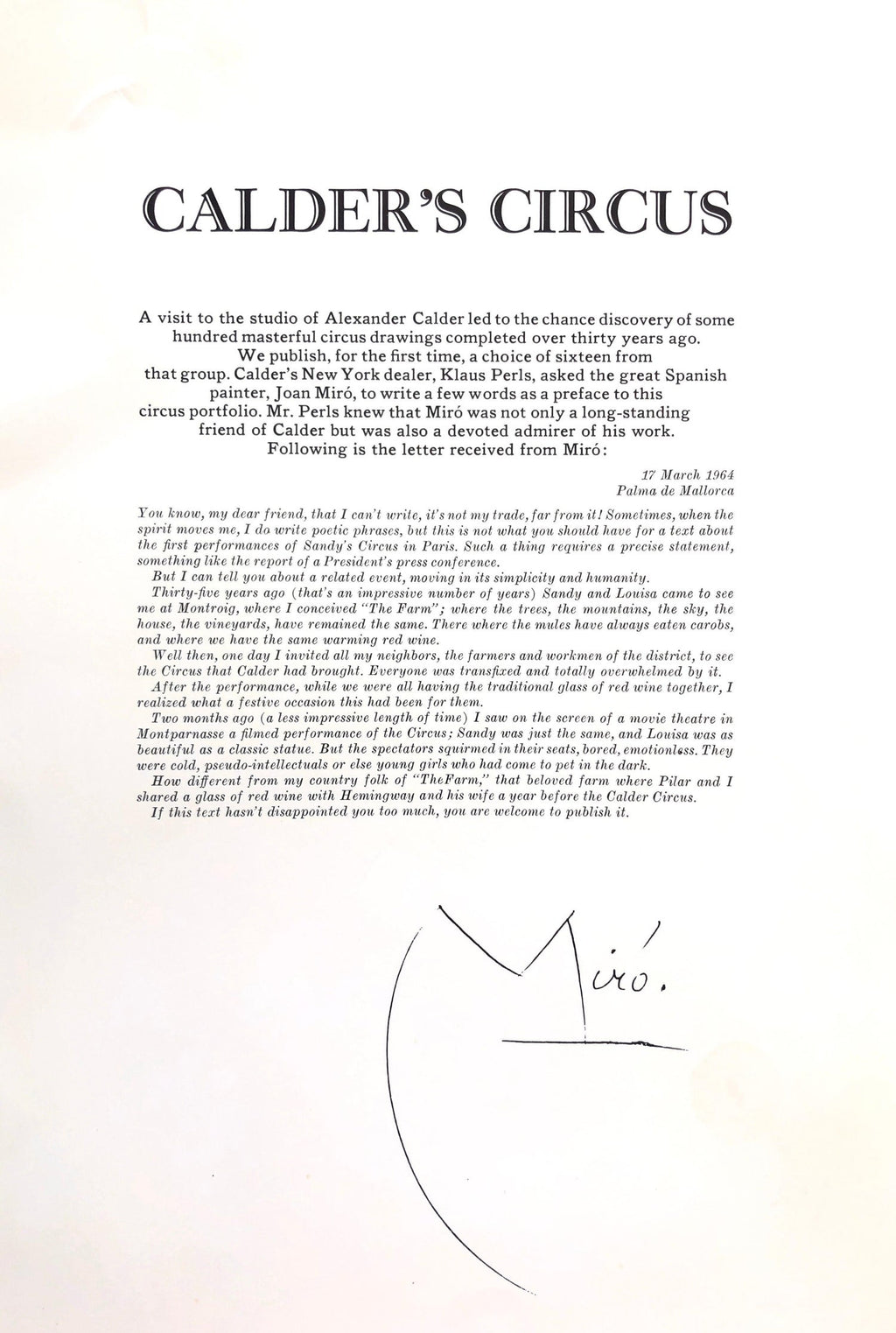 Alexander Calder Circus Reproduction Lithograph After a Drawing
