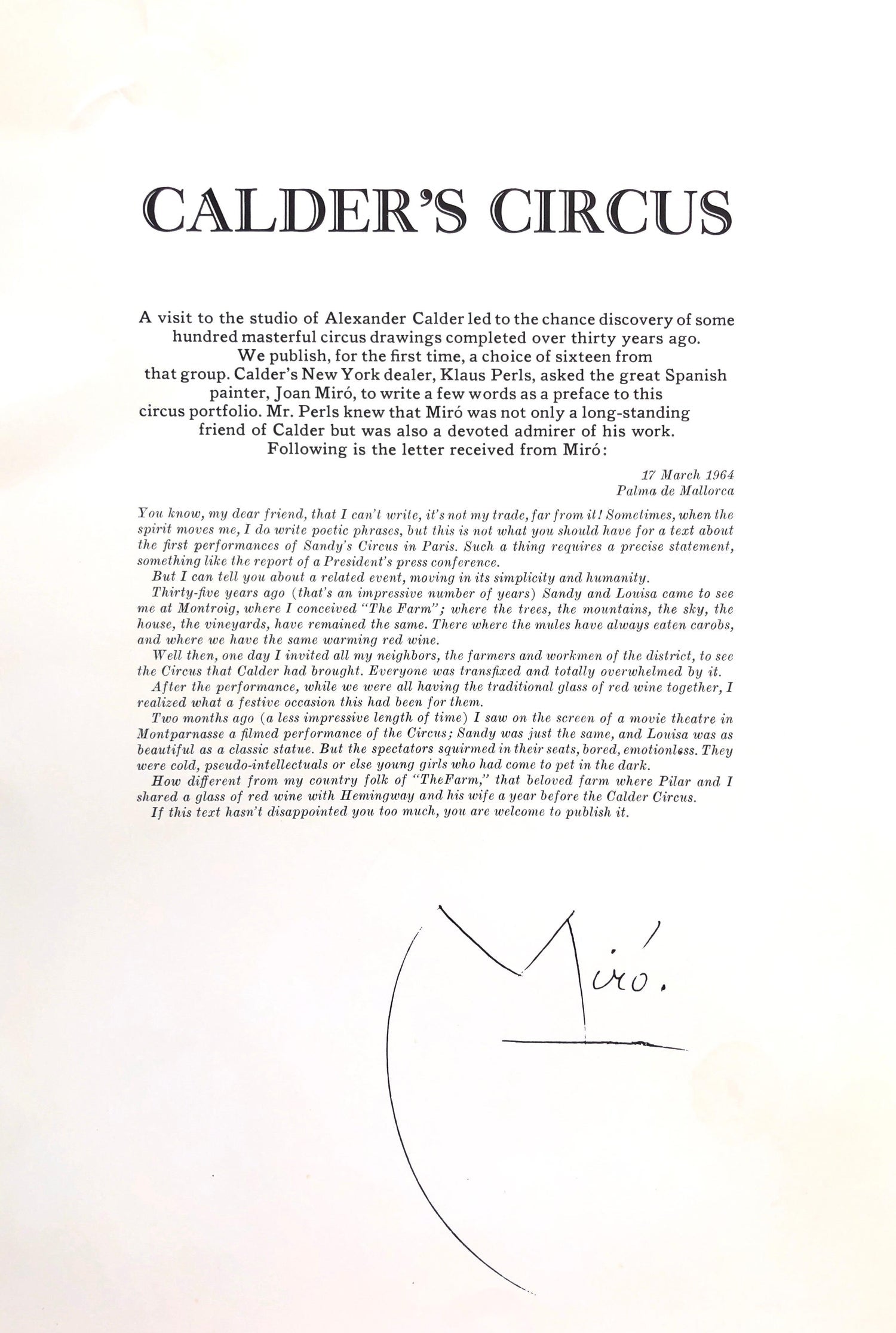 Alexander Calder Circus Reproduction Lithograph After a Drawing