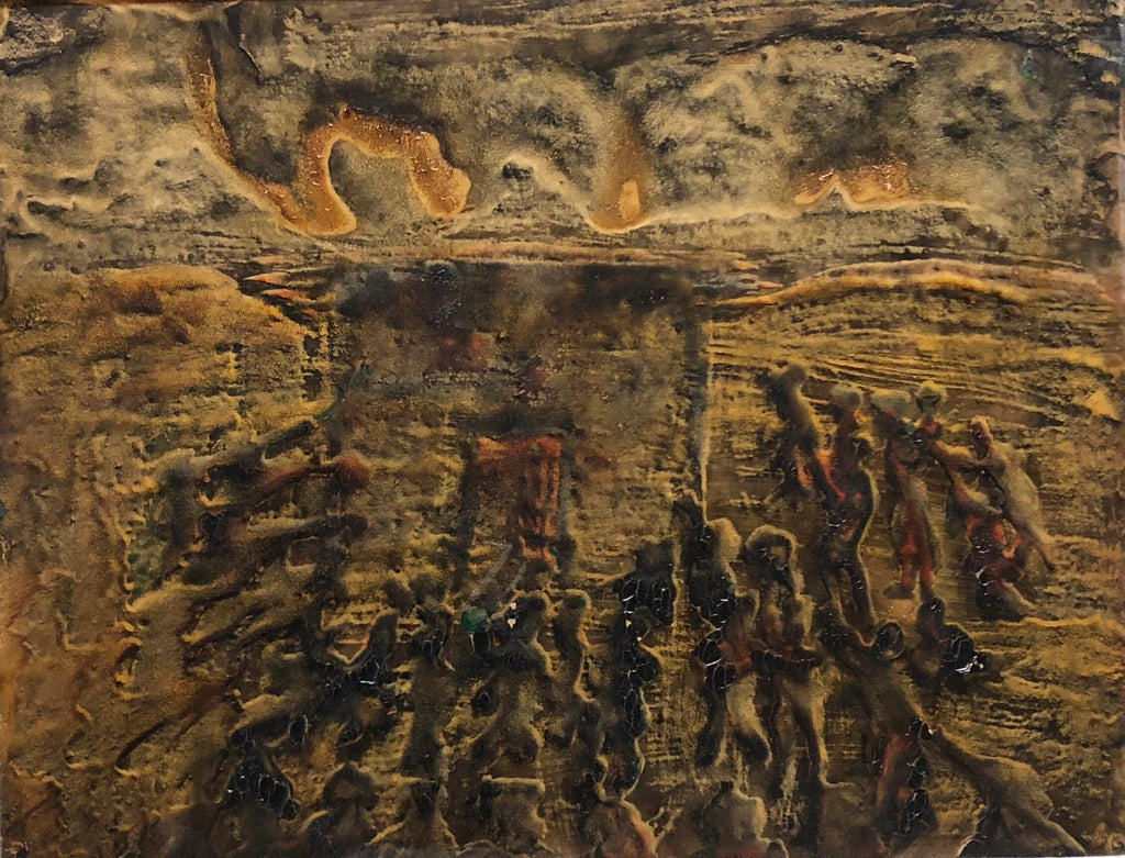 Signed Castro Abstract Expressionist 1960s Latin American Oil Painting Collage