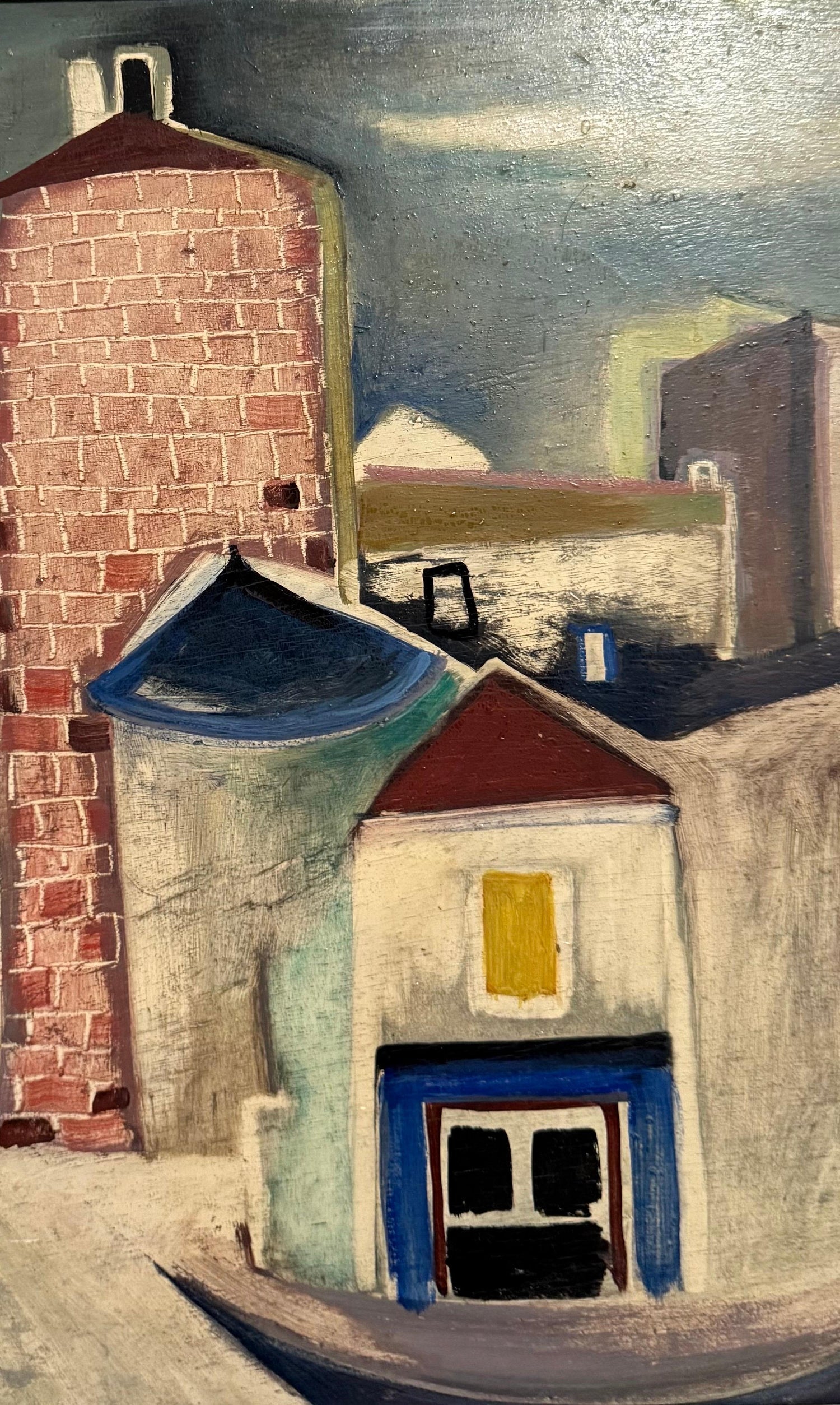 Charles Chartier 1951 French Cubist Modernist Oil Painting Surreal Paris Village