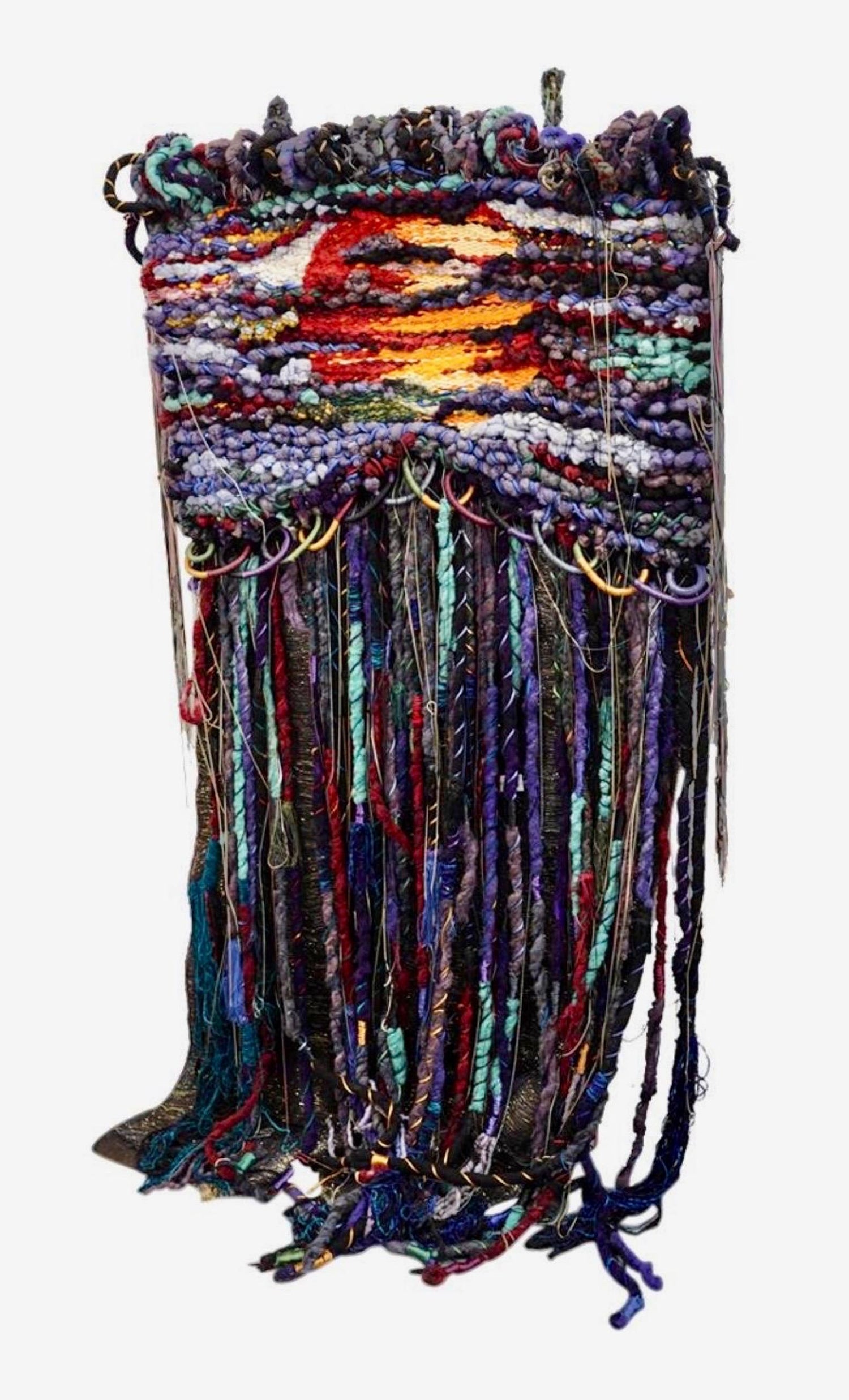 Fiber Art Collage Israeli Modernist Vibrant Colorful Tapestry Wall Hanging Rug