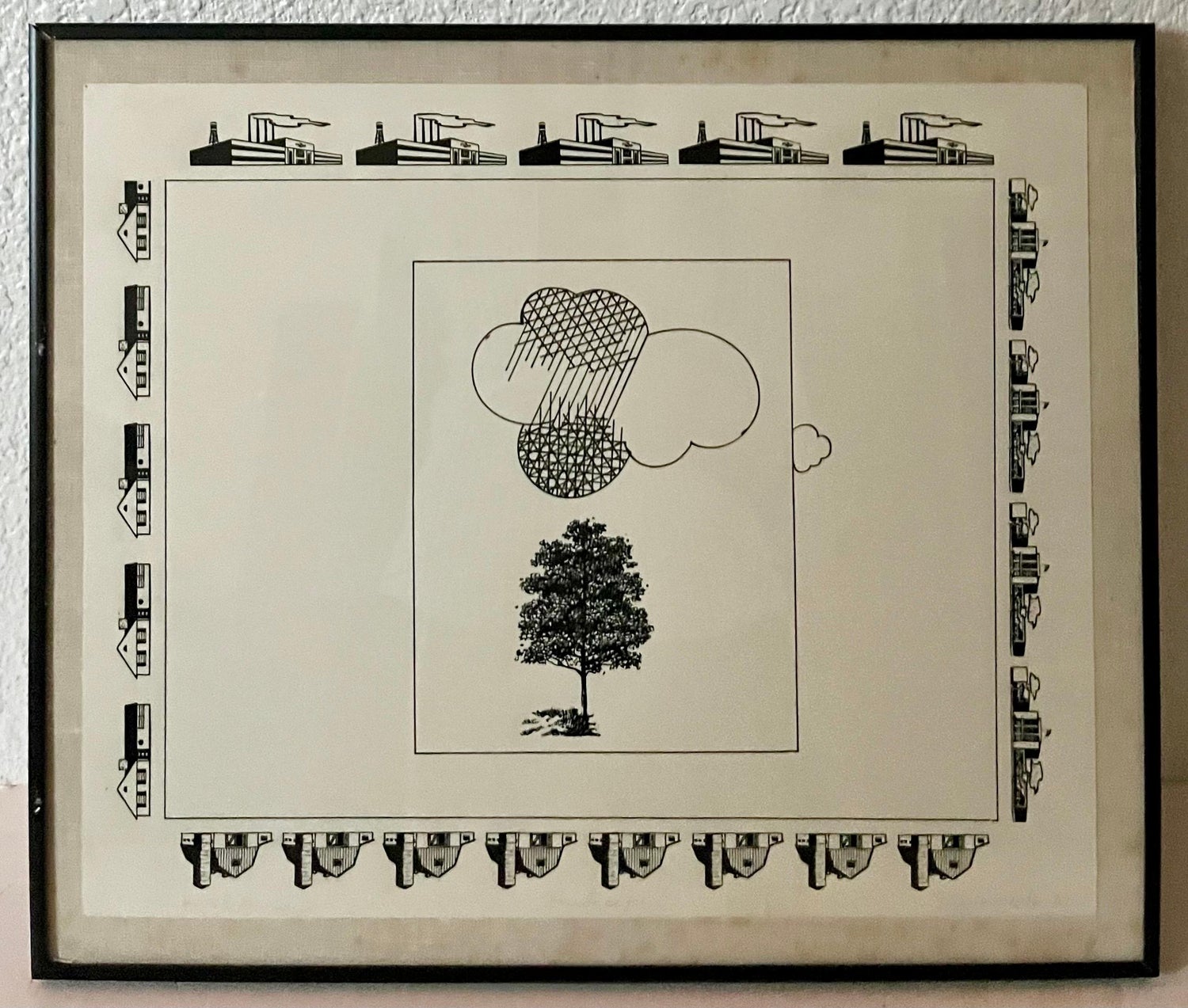 Rare Original 1967 Minimalist Mod Pop Art Allan D'Arcangelo Unique Ink Drawing