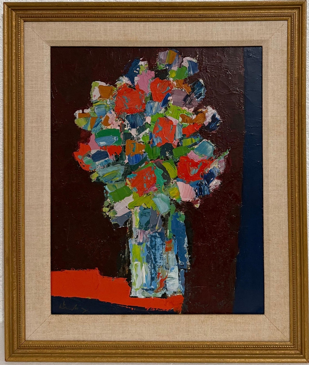 German American Abstract Expressionist Erwin Wending Oil Painting Bold Flowers
