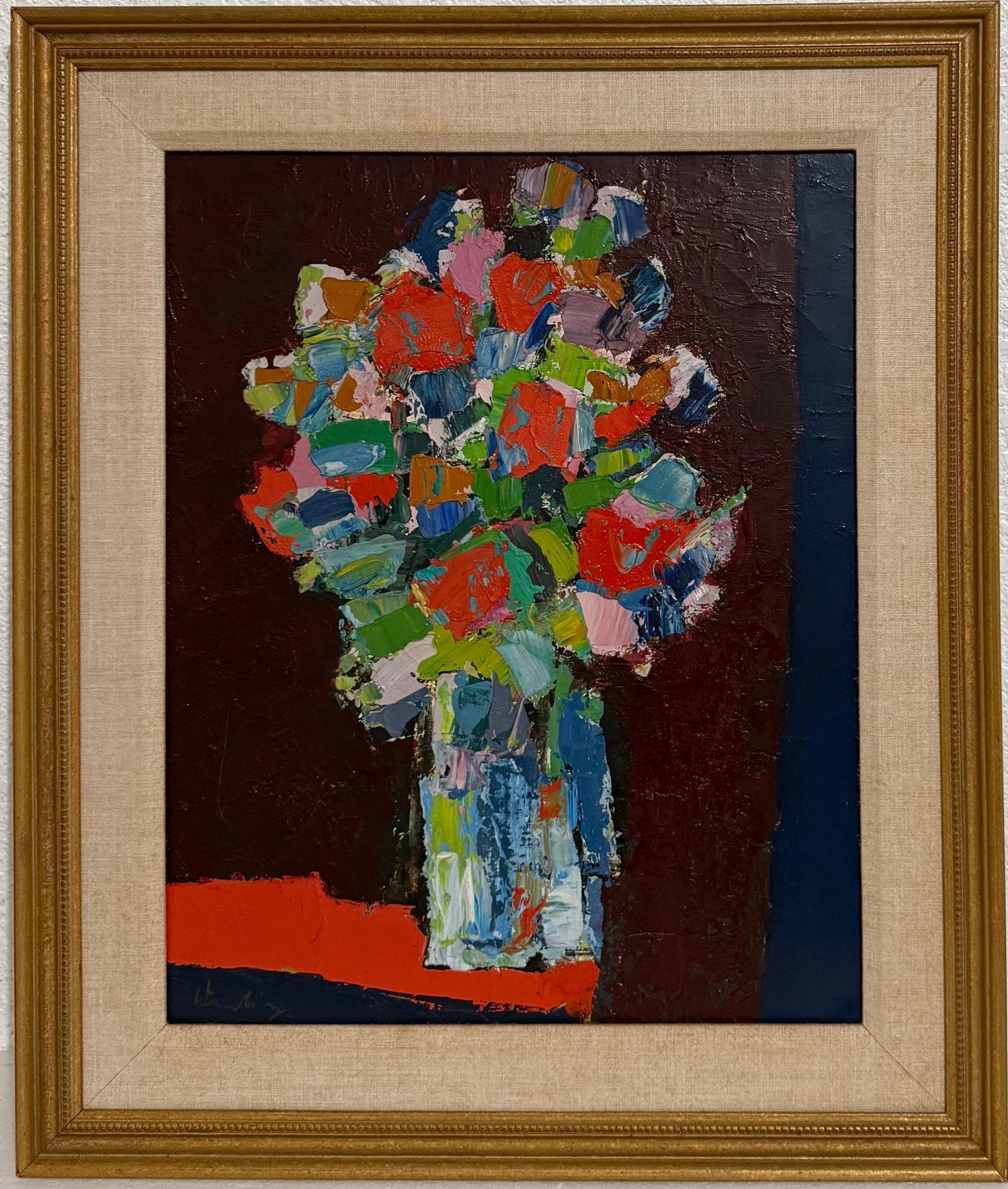 German American Abstract Expressionist Erwin Wending Oil Painting Bold Flowers