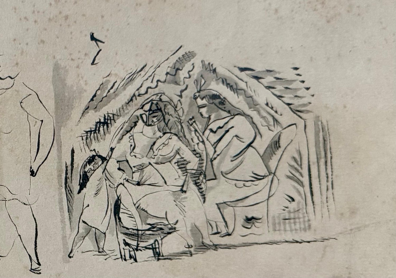 German Expressionist Drawing, Watercolor Painting Jules Pascin Cuba Scene 1910