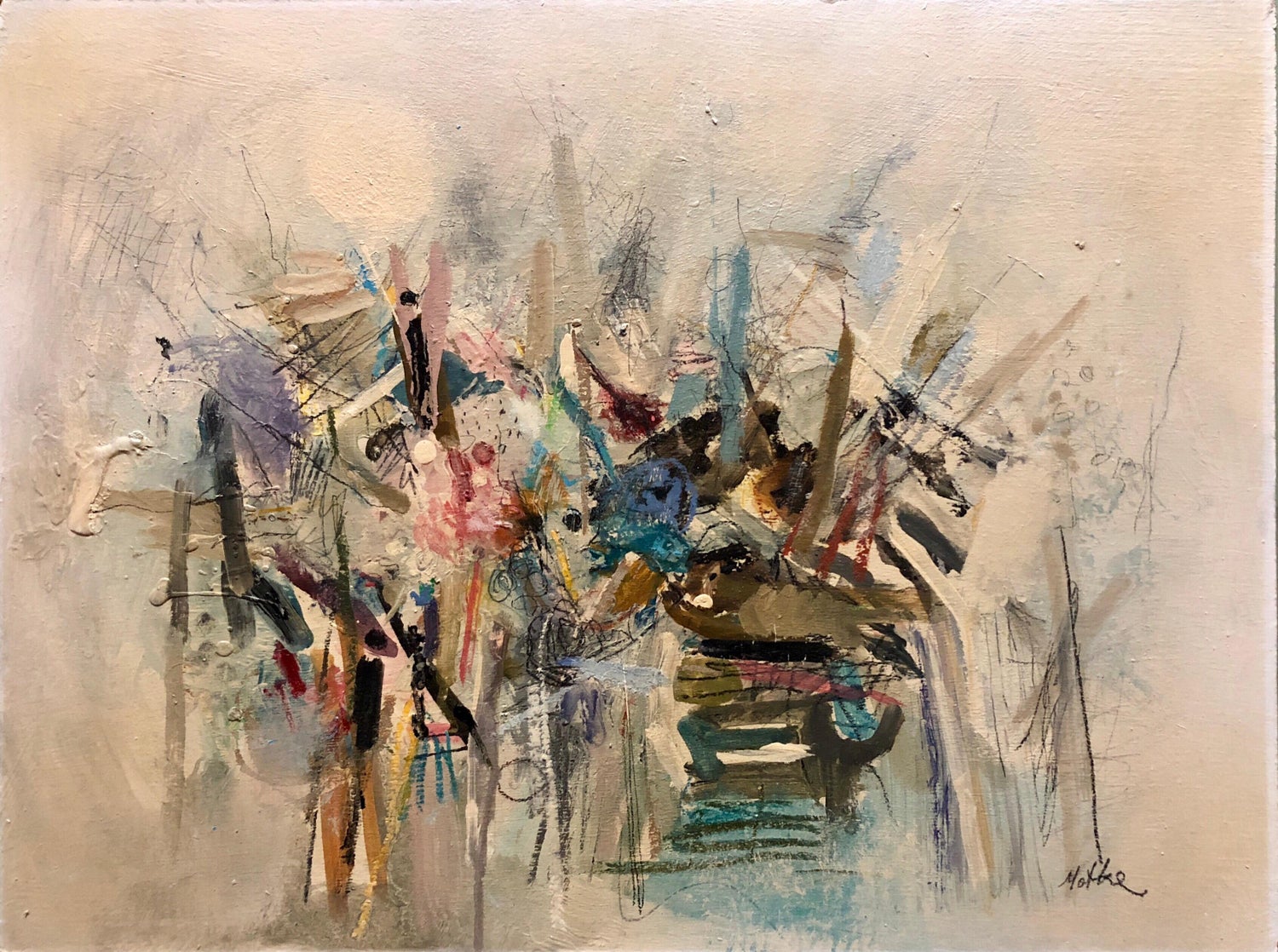 Israeli Modernist Abstract Expressionist Oil Painting