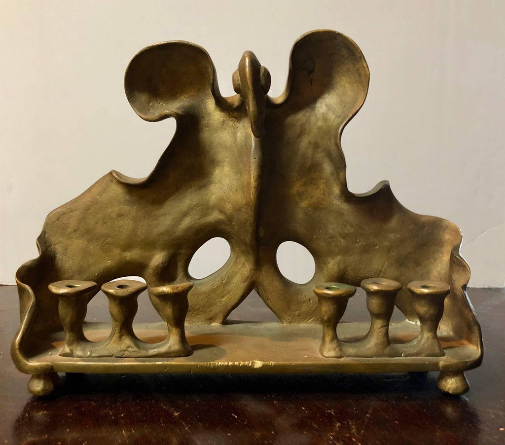 Artist Designed Signed Judaica Israeli Menorah Candelabra Sculpture Silver Plate