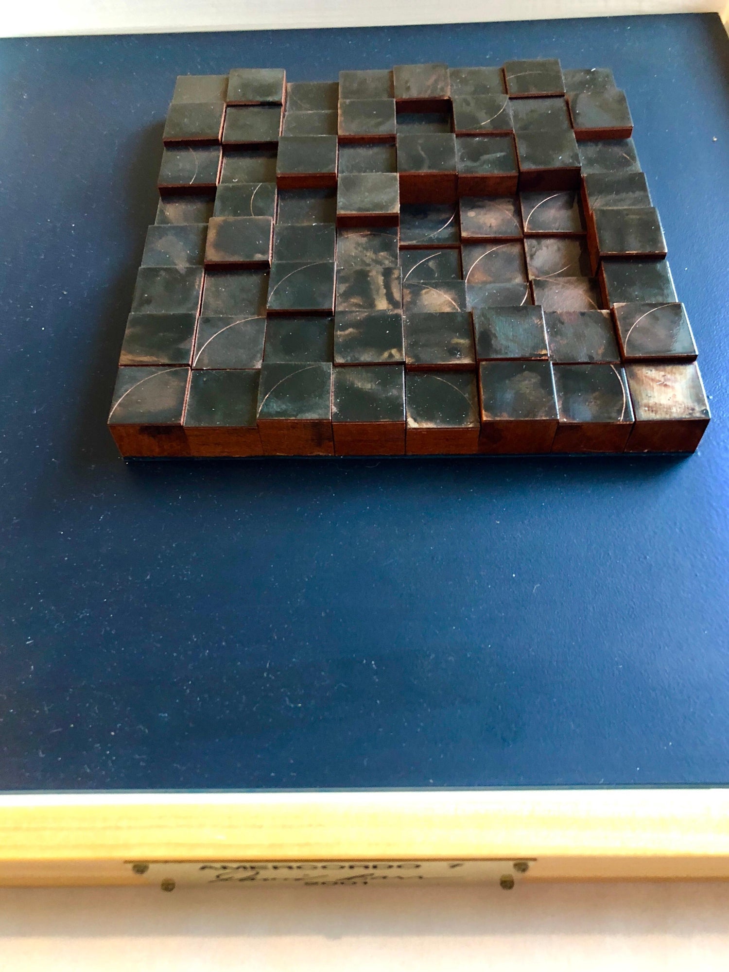 Modernist Detroit Table Sculpture Wood Collage Box Assemblage Americordo Copper