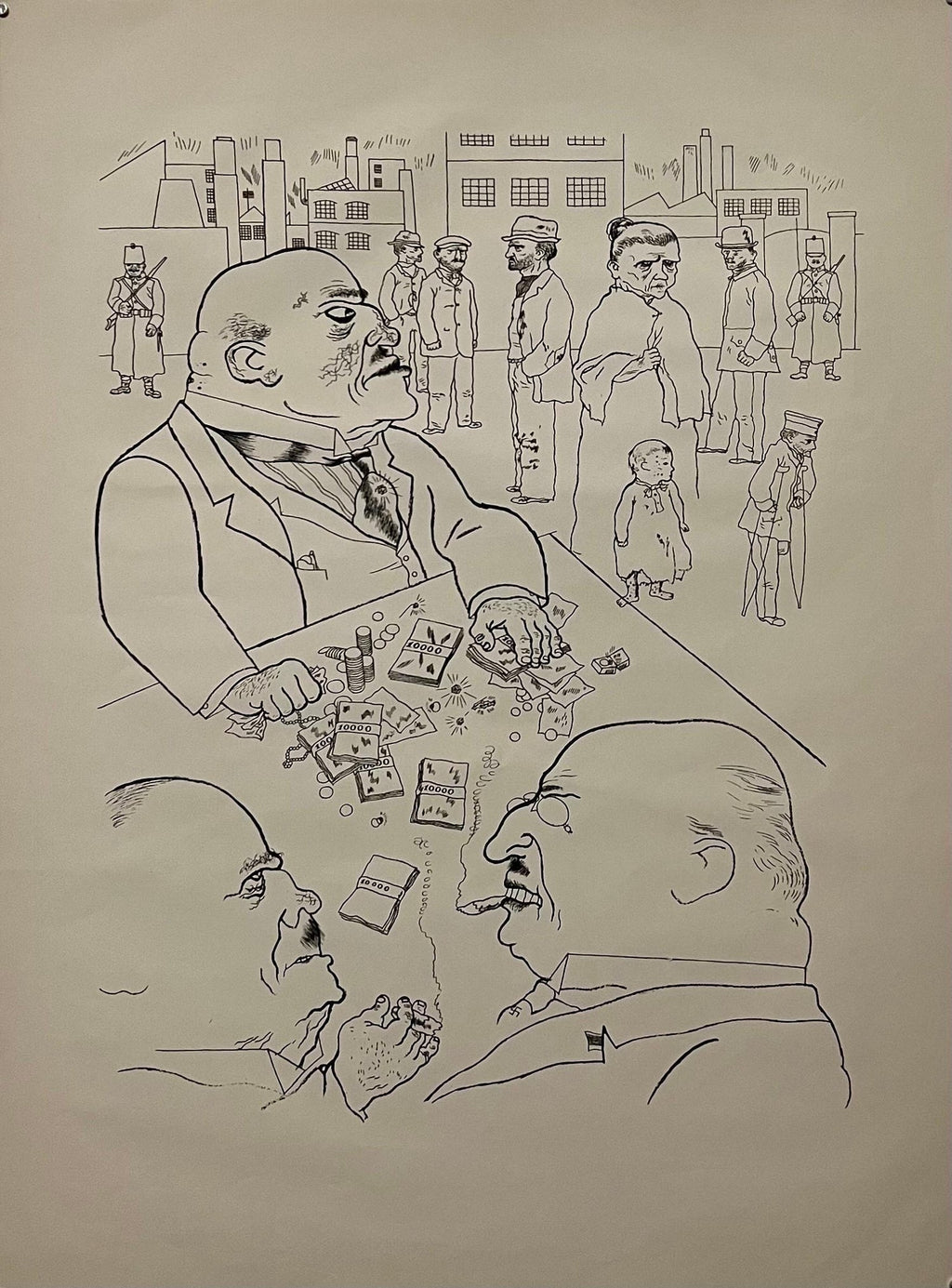 Large George Grosz 1923 Lithograph Die Rauber German Expressionism WPA Realism