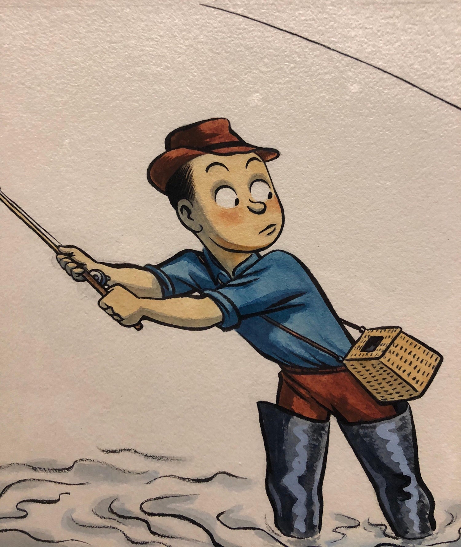 Whimsical Fishing Illustration Cartoon 1938 Mt Tremblant Ski Lodge William Steig