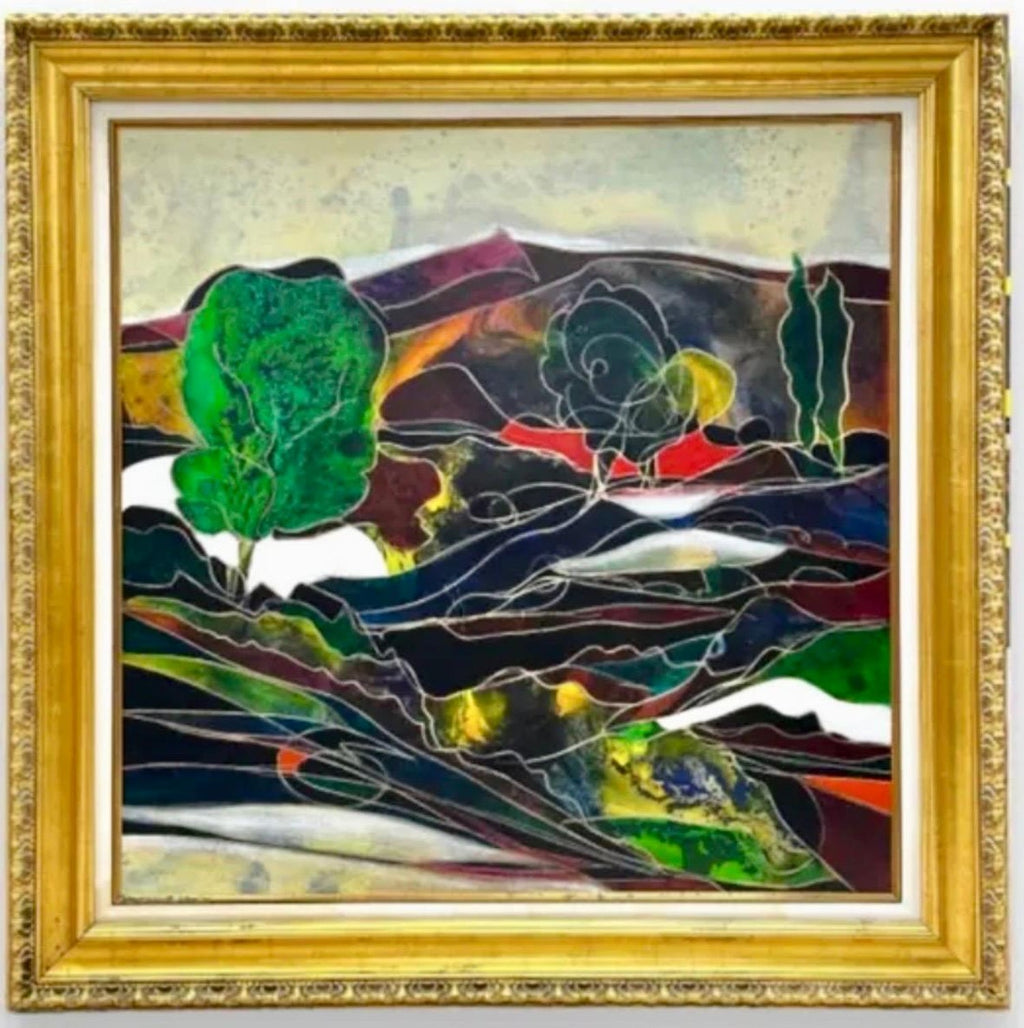 Large Expressionist Oil Painting Hand Carved Wood Panel Jean Claude Gaugy