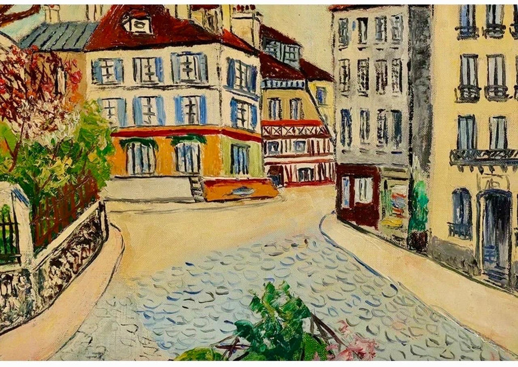 French Impressionist Oil Painting Elisee Maclet Paris Montmartre Street Scene