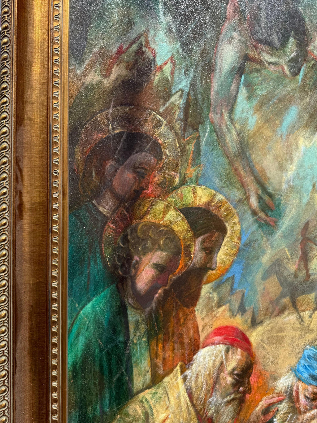 Large Oil Painting Circus Scene Clowns Rediscovered NY Artist Jonah Kinigstein