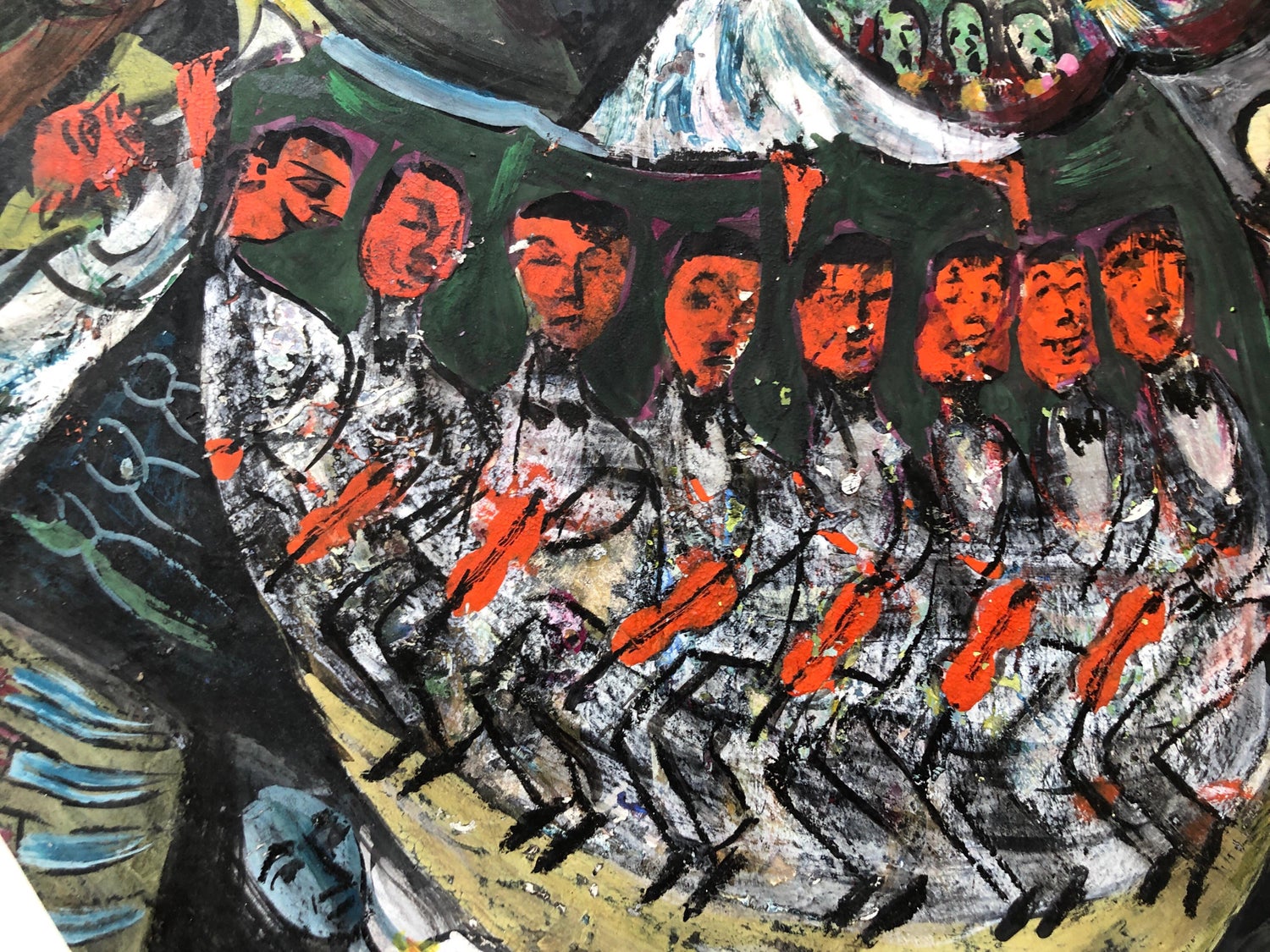 Modernist Orchestra Musical Gouache Painting Boston Expressionist