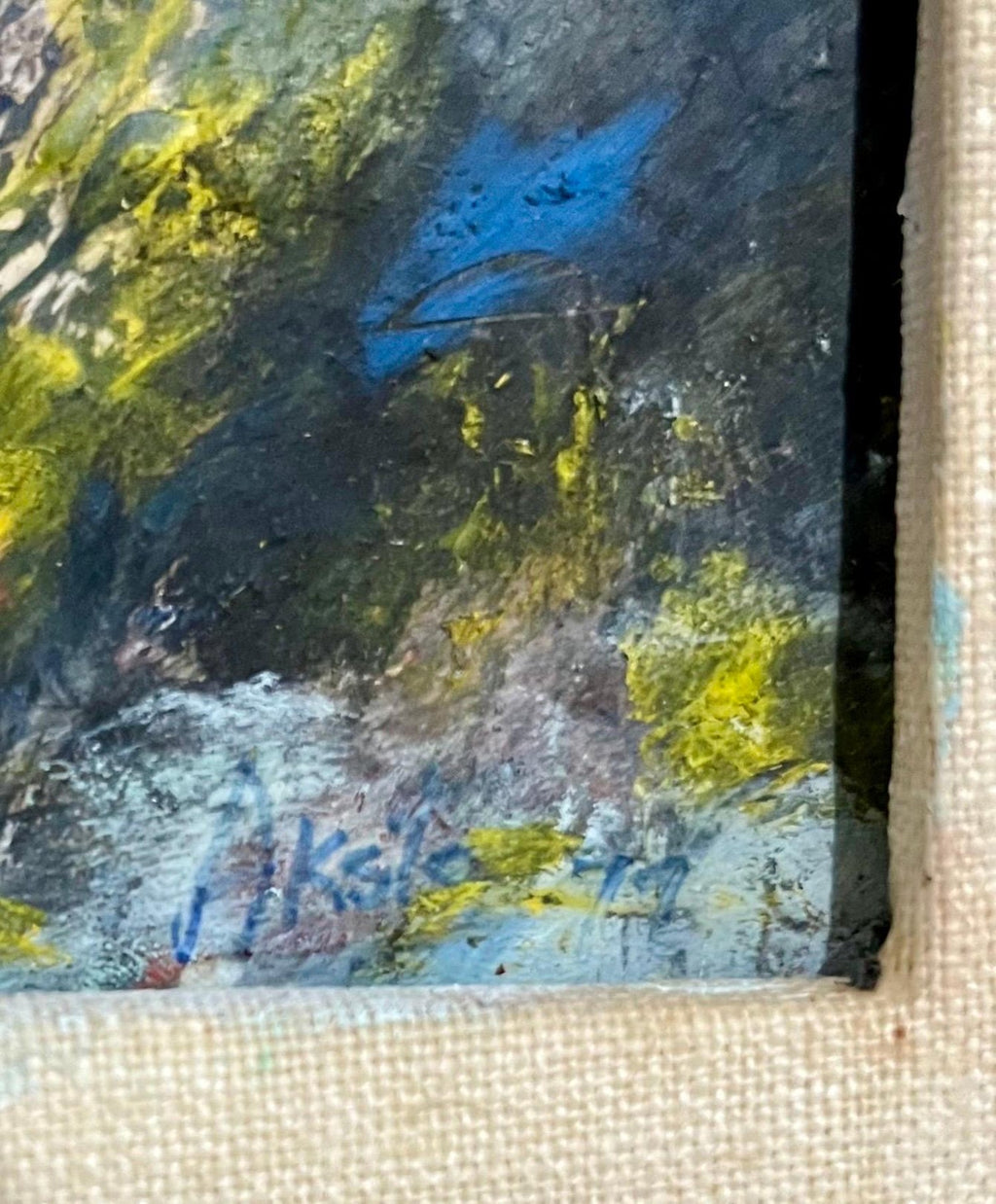 Modernist Impasto Painting Mountain with Ocean Landscape J. James Akston