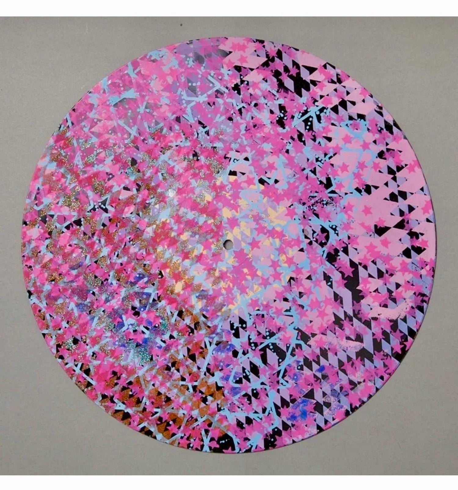 Mixed Media Pop Art Abstract Painting on Vinyl Record LP Wall Sculpture Weege