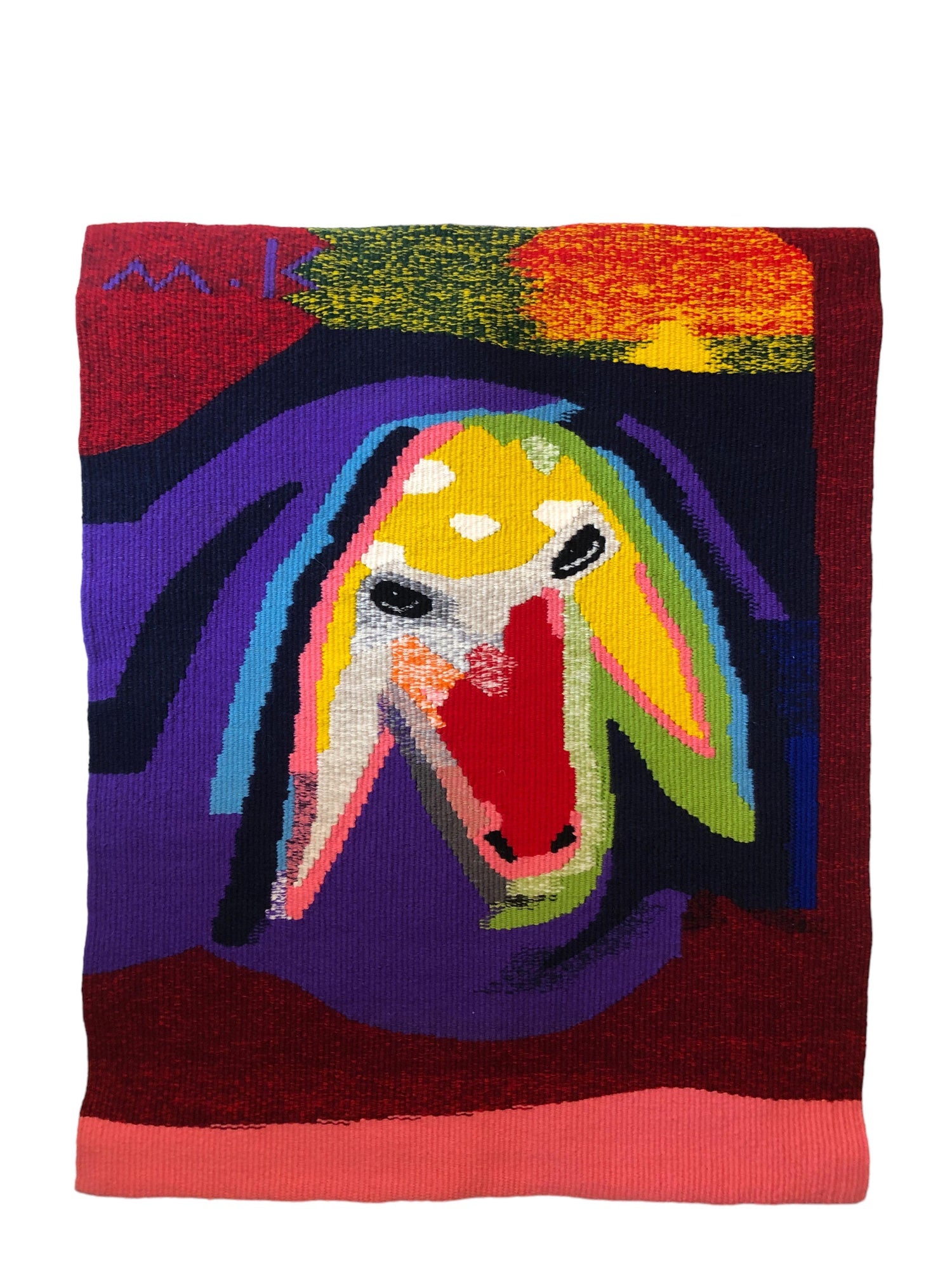 Israeli Hand Woven Colorful Wool Tapestry Weaving Menashe Kadishman Sheep Head