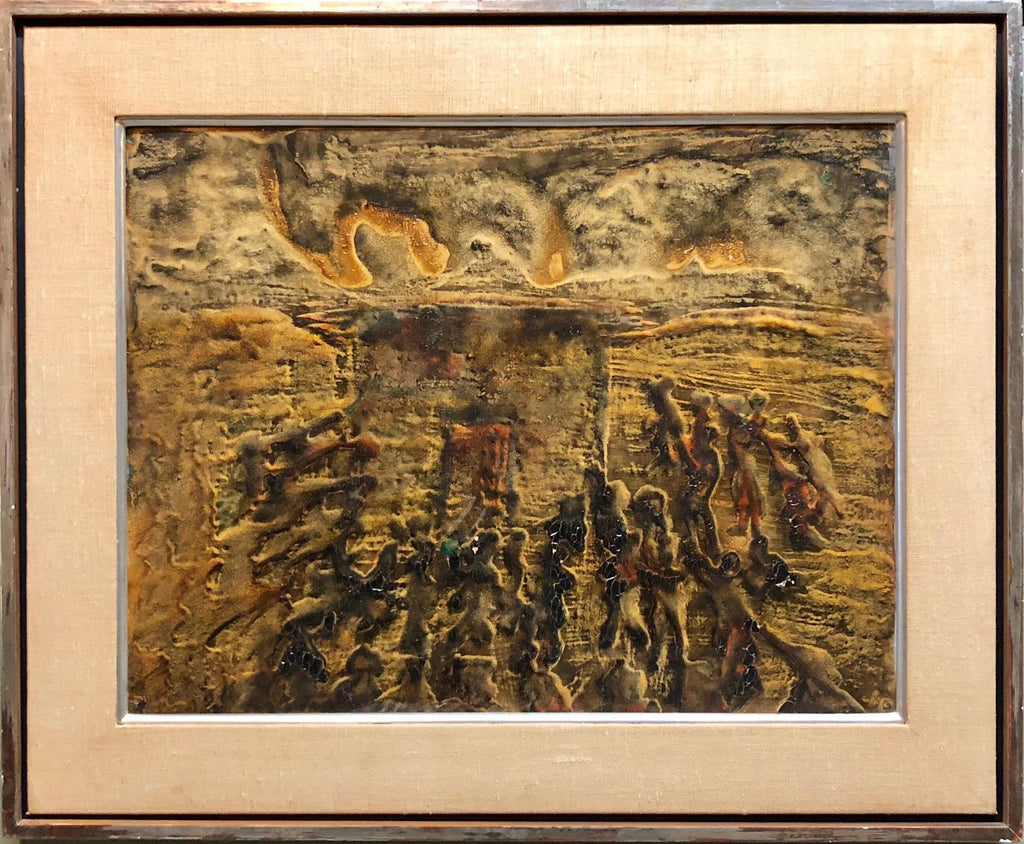 Signed Castro Abstract Expressionist 1960s Latin American Oil Painting Collage