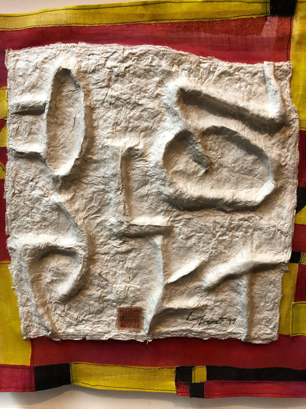Modernist Abstract Cast Paper Sculpture Textile Collage Wall Hanging