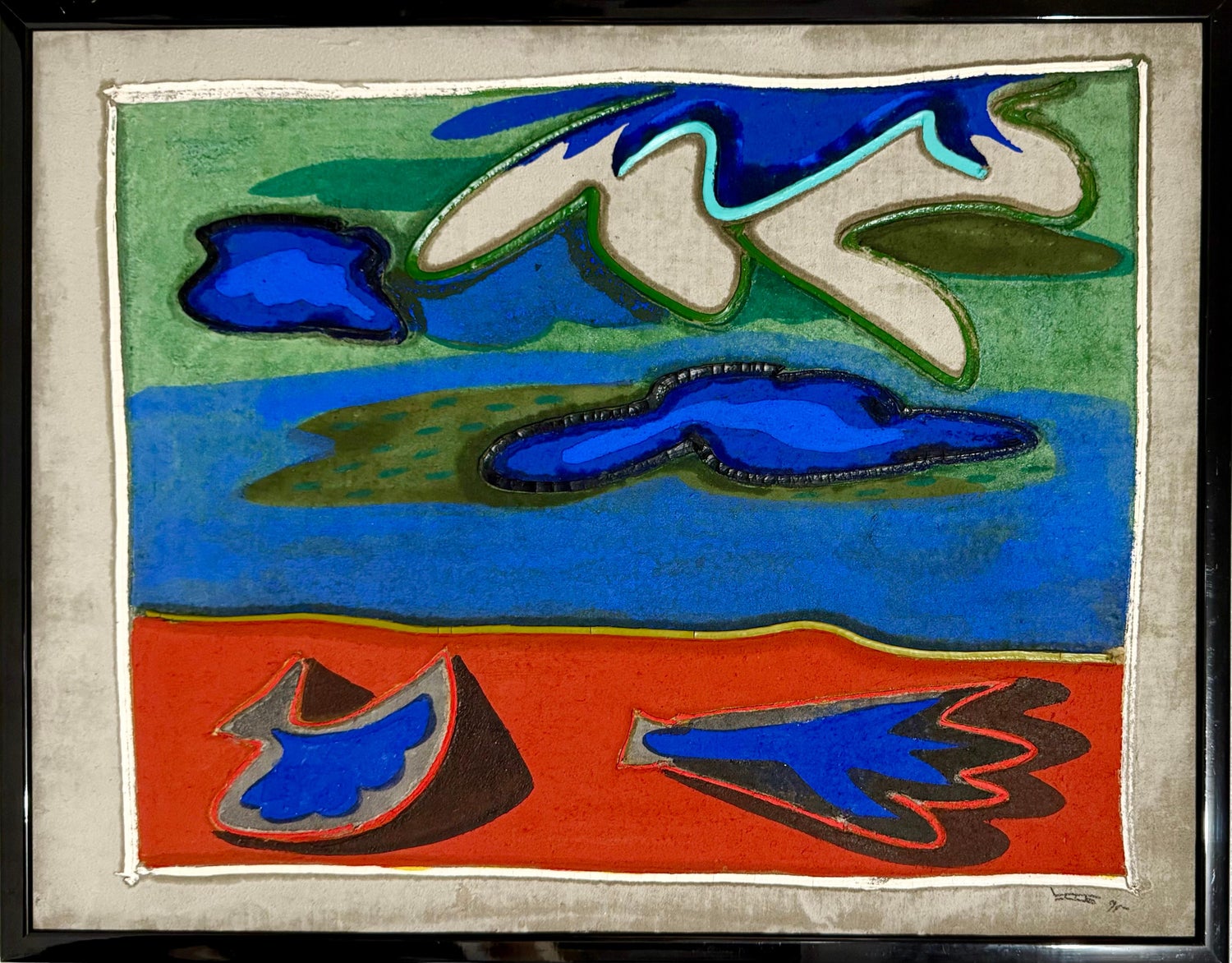 Italian Modernist Pop Art Oil Painting on Cement Mixed Media Paolo Valle, Venice