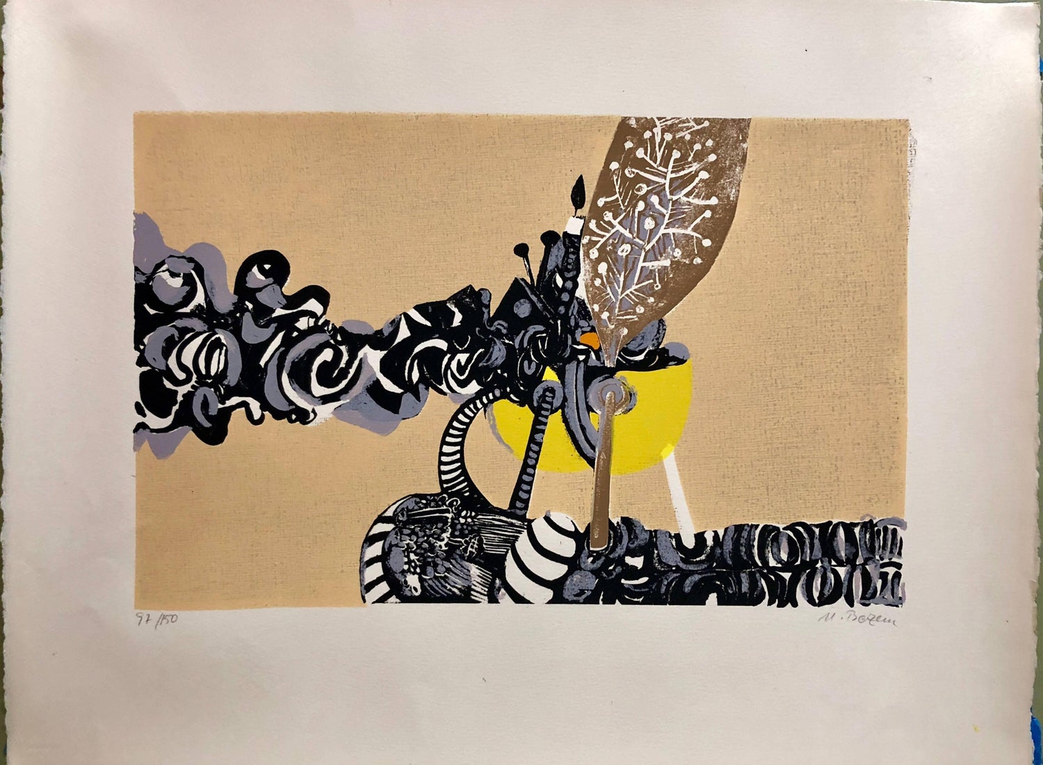 Rare Israeli Surrealist Judaica Abstract Lithograph Naftali Bezem