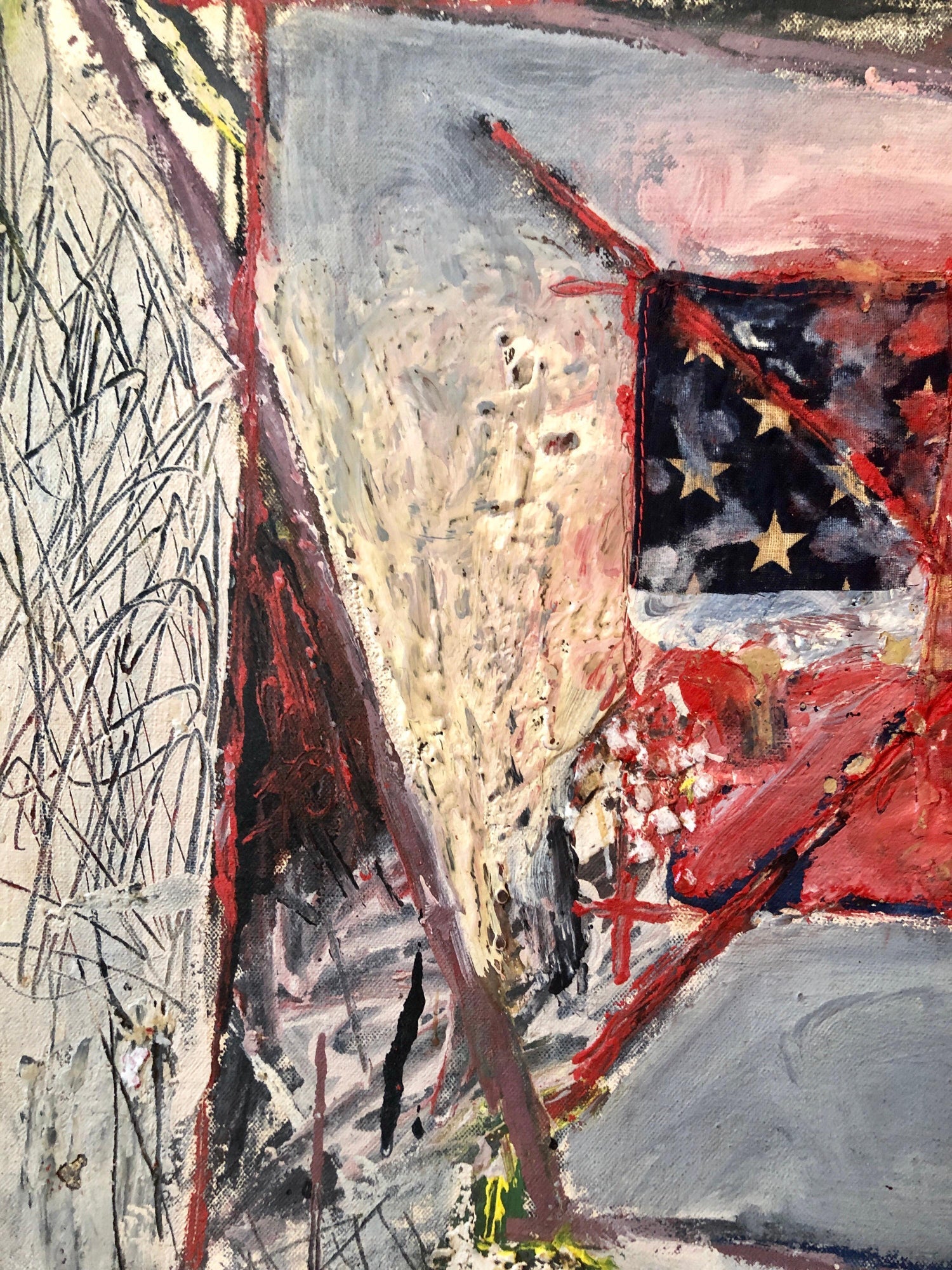 Abstract Expressionist Happy Bicentennial Baby, American Flag Collage Painting