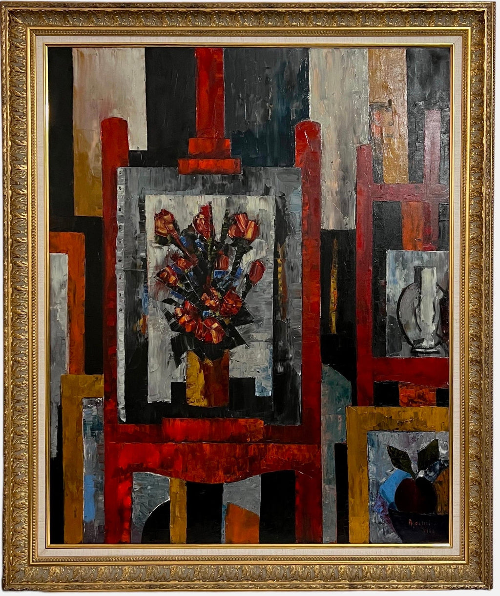 Large Modernist Colorful Atelier French Expressionist Oil Painting Tony Agostini