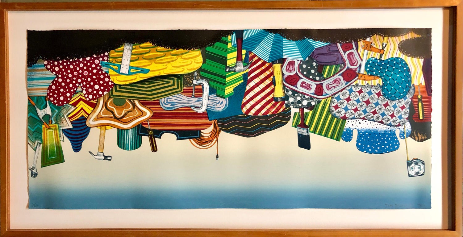 Color Lithograph Linocut Chine Collé "Workshop" Bright Modernist Pop Art
