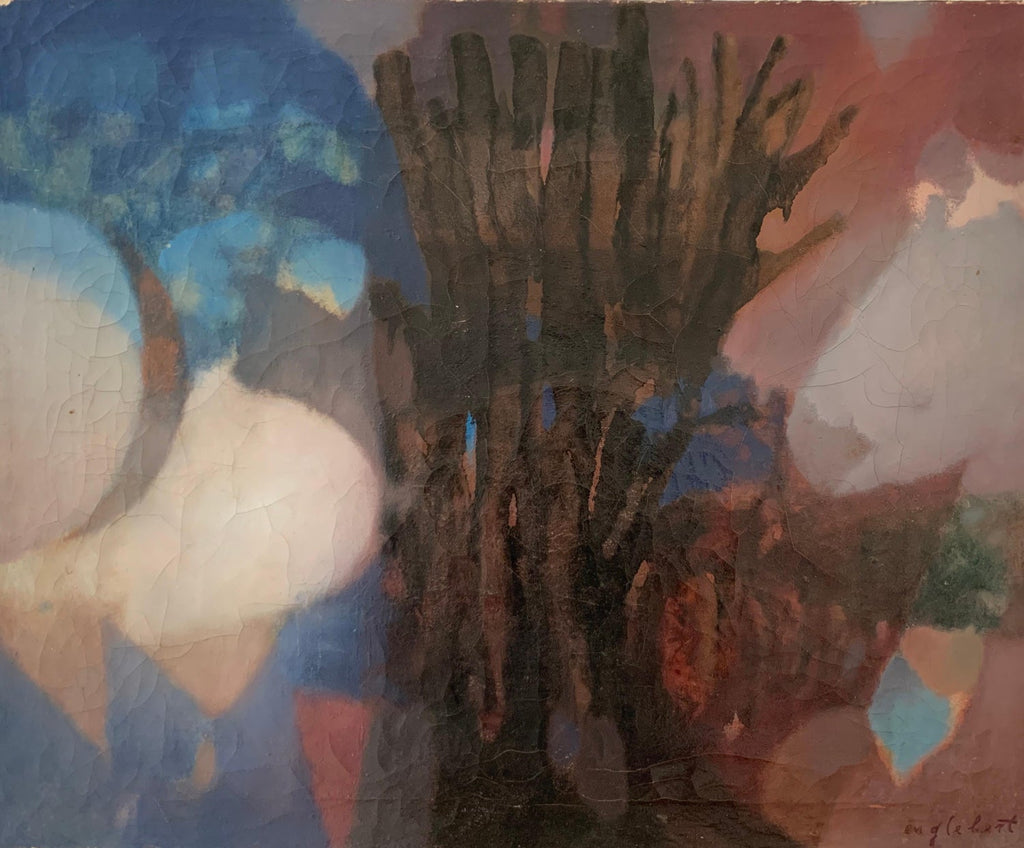 Abstract Landscape with Palm Tree Judaica Gouache Painting