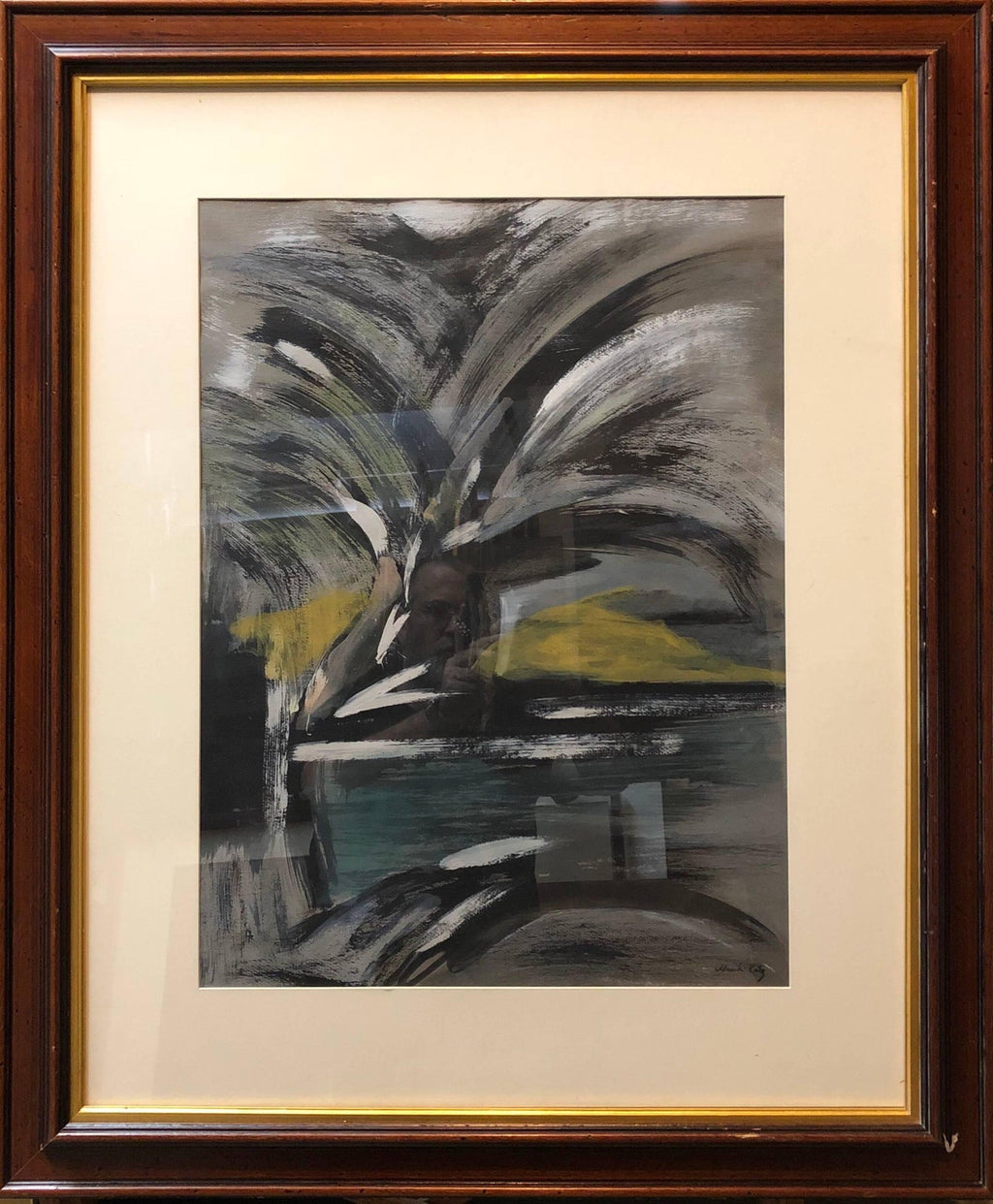 Abstract Landscape with Palm Tree Judaica Gouache Painting