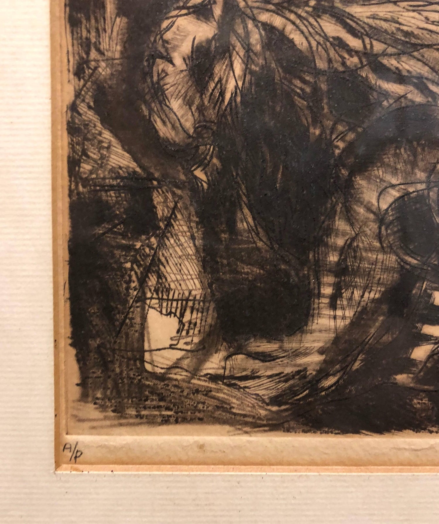 Modernist Daniel in Lions Den Biblical Judaica Etching Israeli Artist