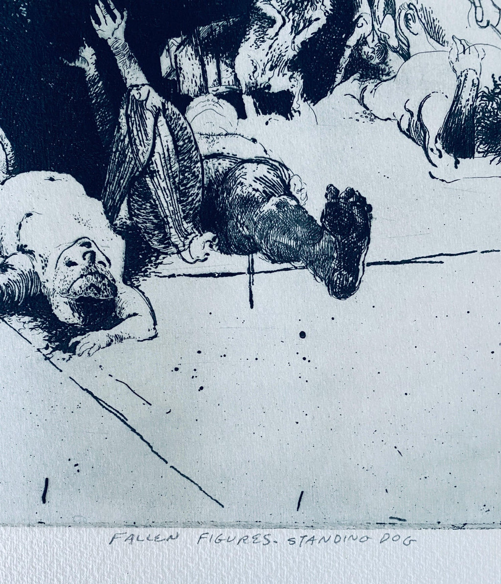 Fallen Figures. Standing Dog, American Modernist Abstract Etching