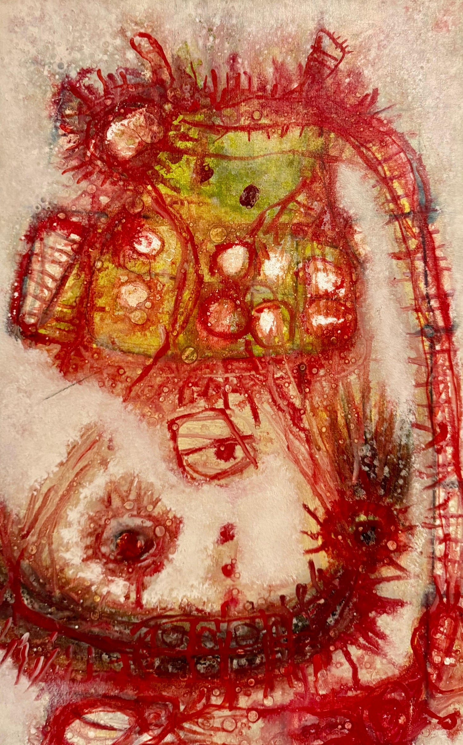 1963 French Japanese Art Brut Abstract Oil Painting Akira Kito Diable et Rouge