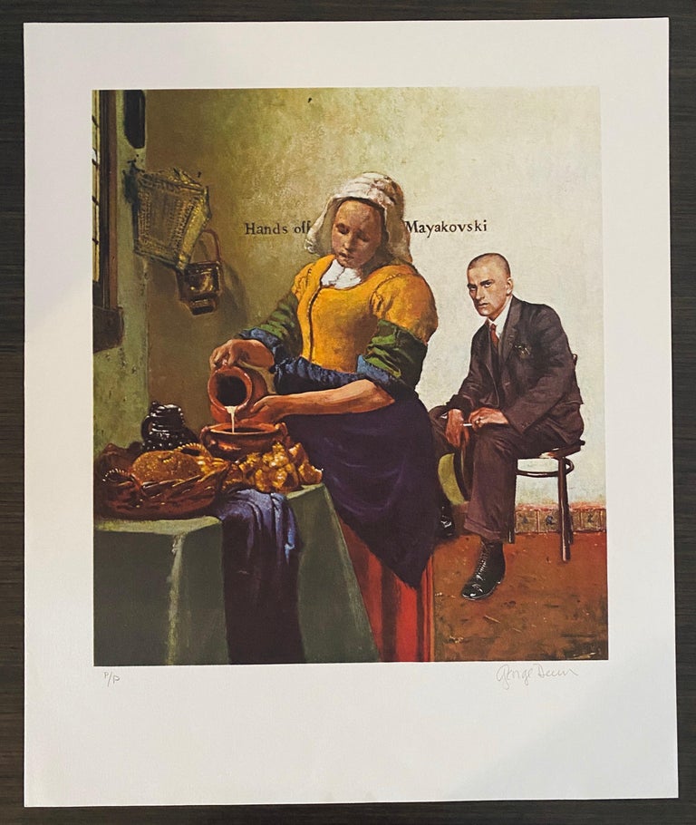 American Artist George Deem Signed Color Lithograph Titled Hands Off Mayakovsky