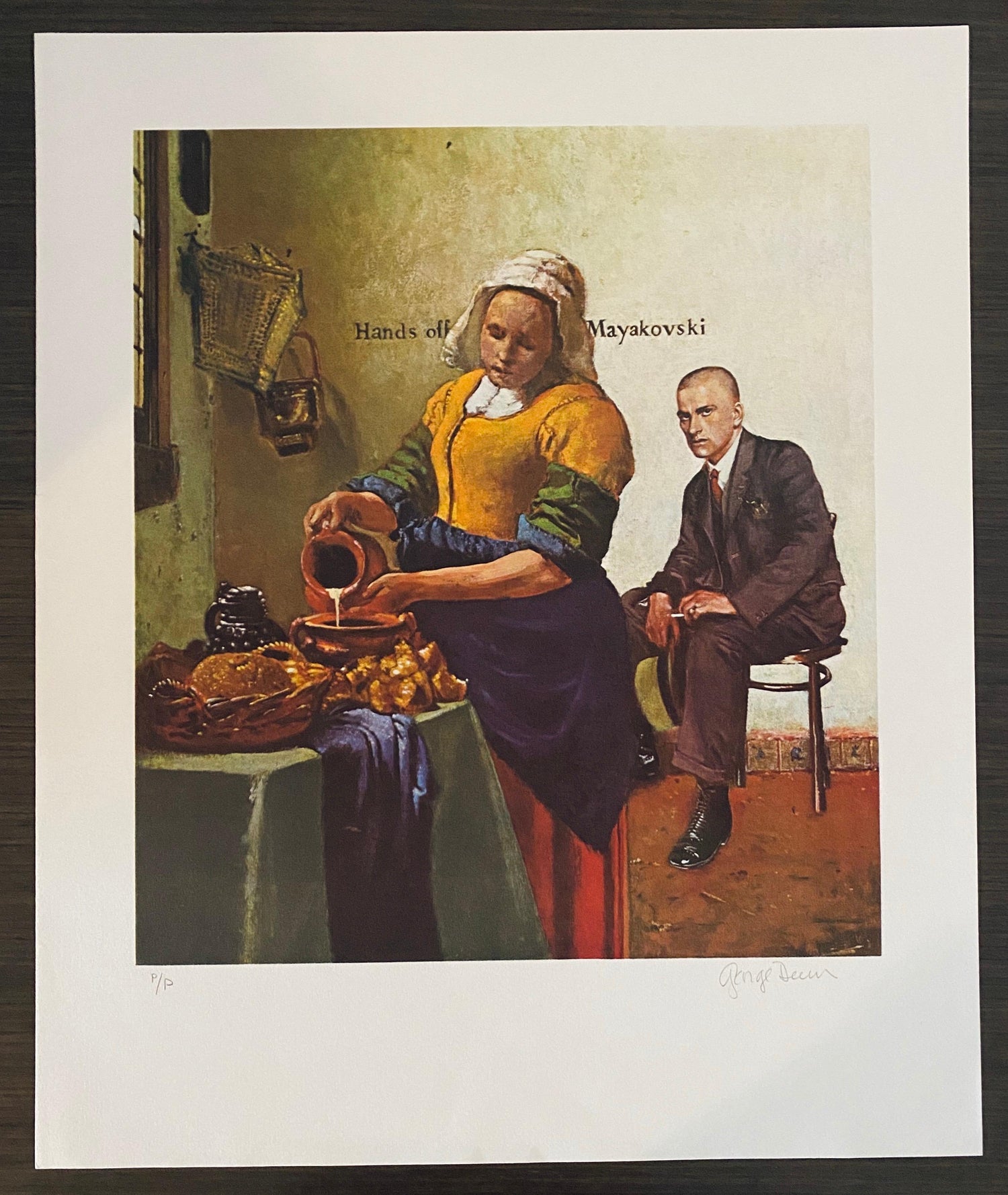 American Artist George Deem Signed Color Lithograph Titled Hands Off Mayakovsky