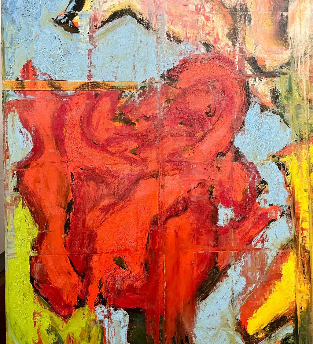 Large Modernist Rose Bouquet Oil on Linen Painting Aaron Fink