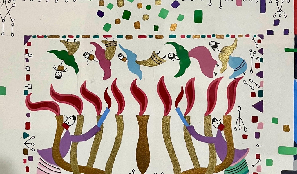 Vibrant Judaica Israeli Hanukkah Sephardic Kabbalah Painting Raphael Abecassis