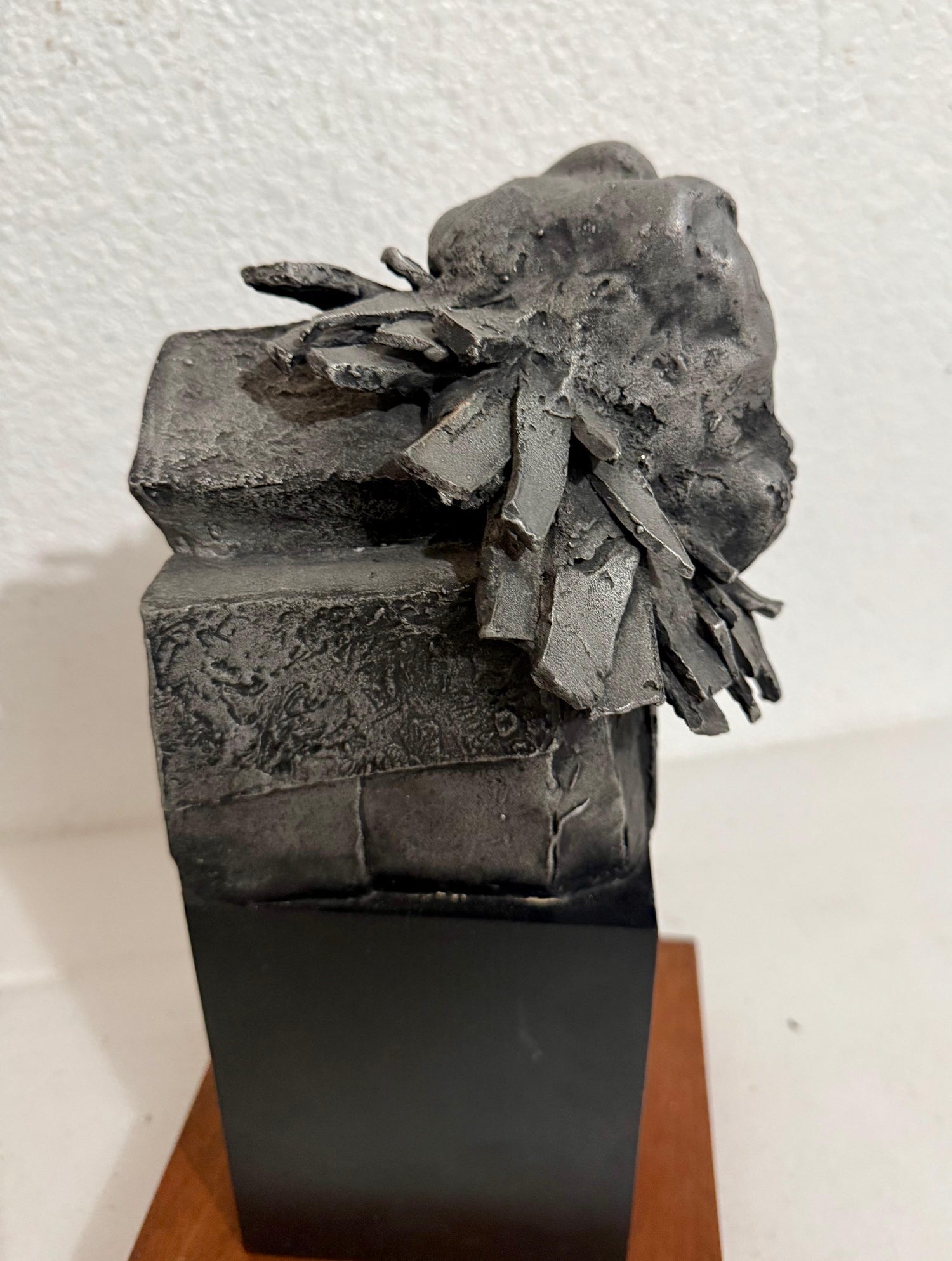 French Naif Modernist Sculpture In Metal Brutalist Head of Woman Valerie Hadida
