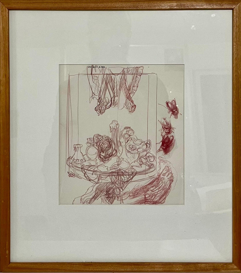 Boston Expressionist Conte Pencil Drawing "Still Life with Flies" Hyman Bloom