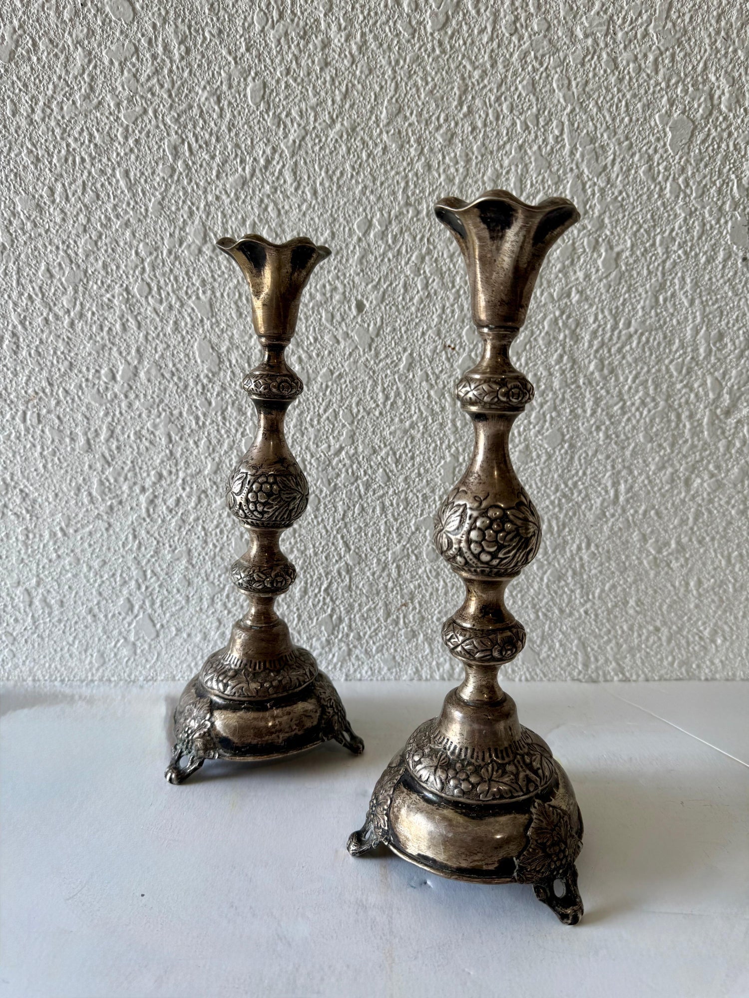 Rare 19th C. Antique Silver Judaica Shabbat Candlesticks Polish Russian, Szekman