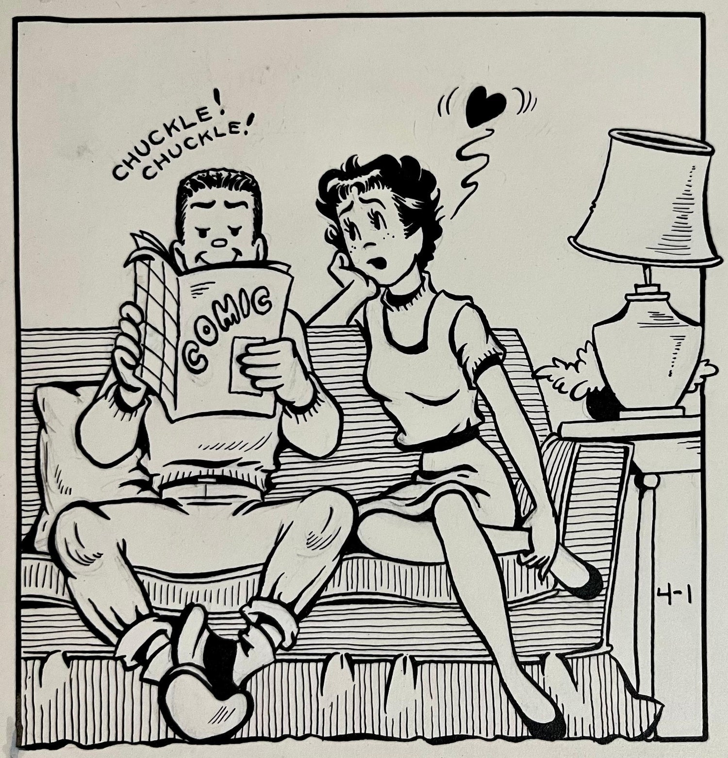 Rare 1950s Original Syndicated Ink Drawing Cartoon Strip Susie Q Smith Comic Art