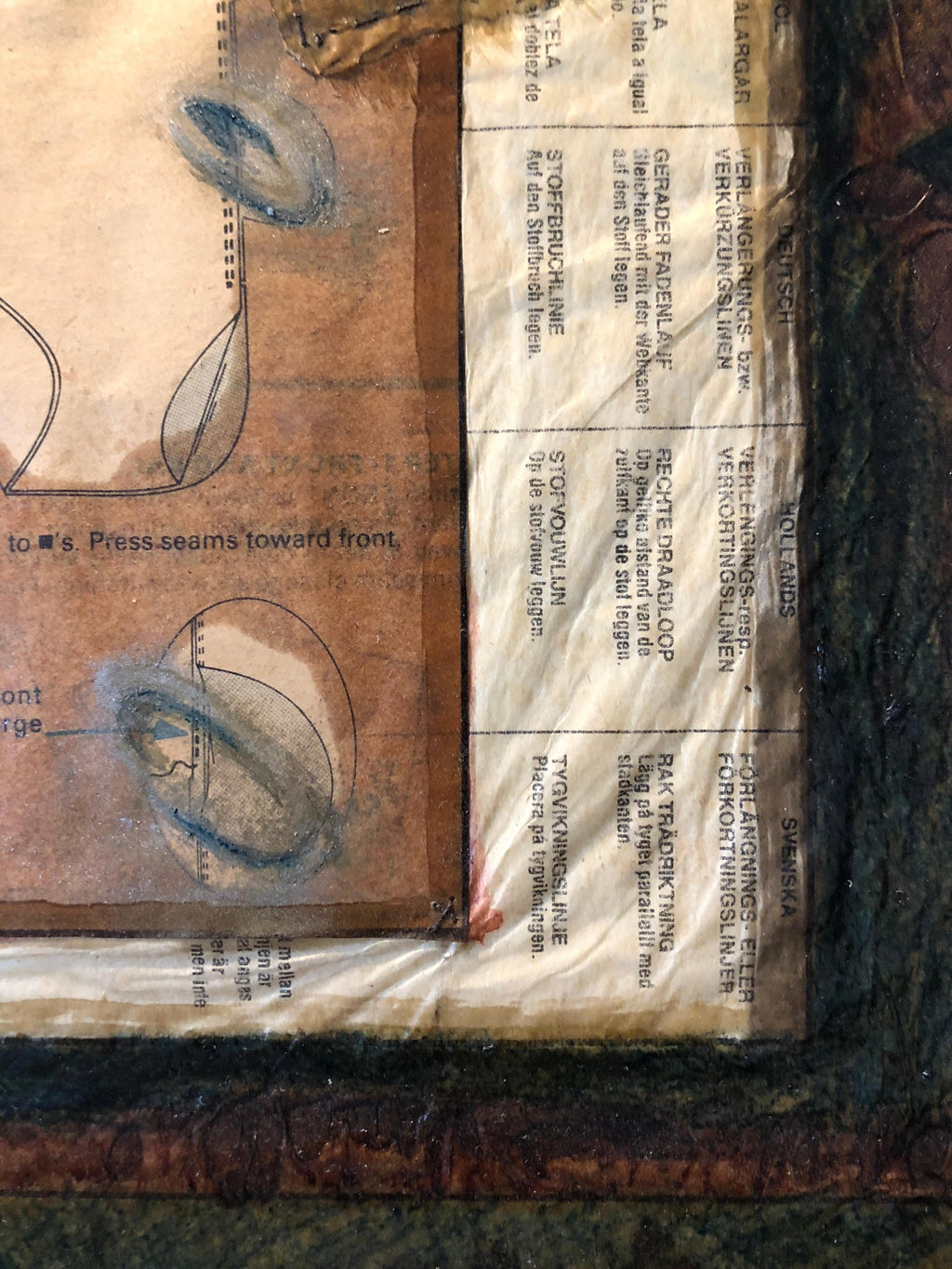 Angel Wings Mixed Media Collage Painting Assemblage Piece Stitched and Sewn